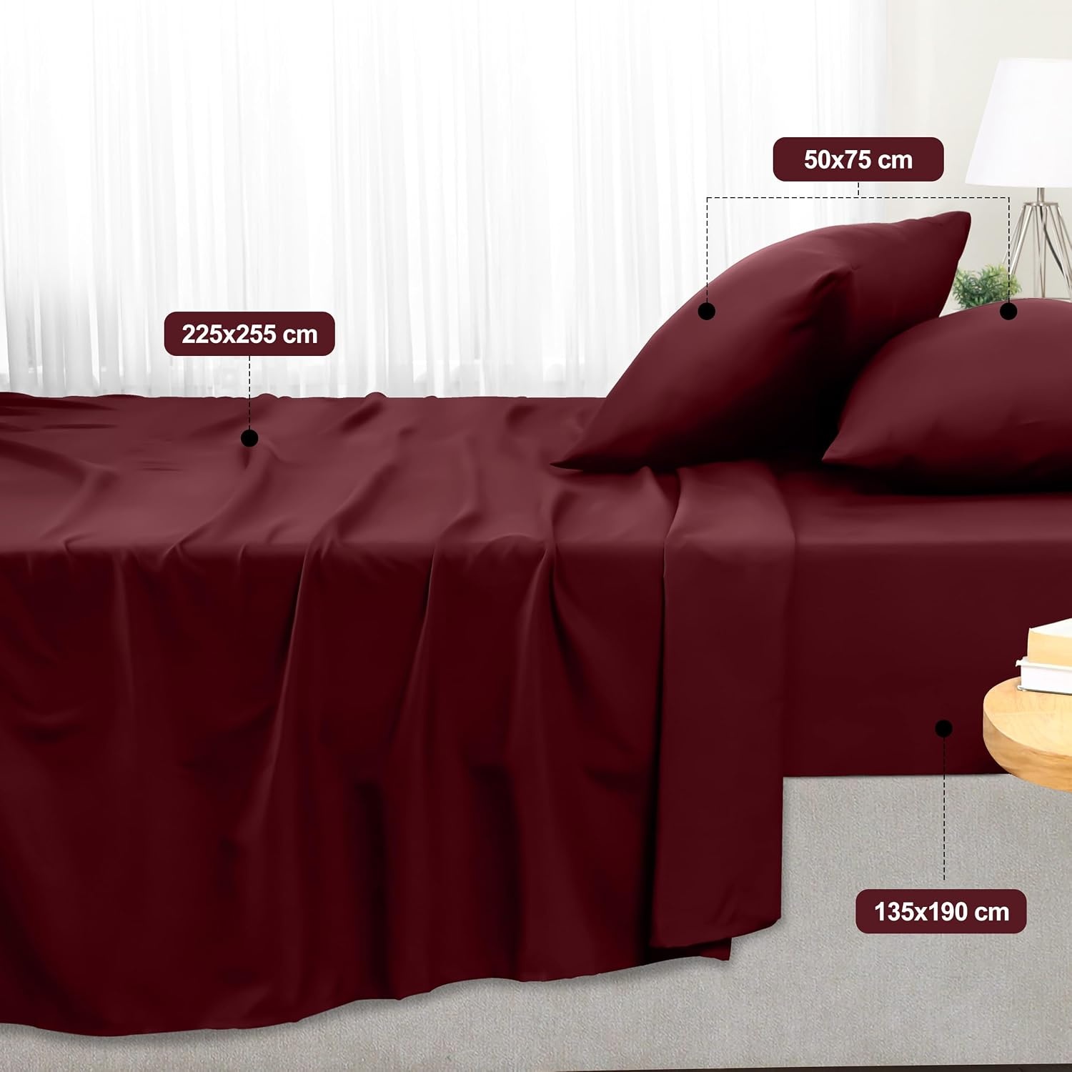 image:imageUtopia Bedding 4 Teilige Bettlaken Set 135x190cm Niederlndisches BlauBurgunderrot