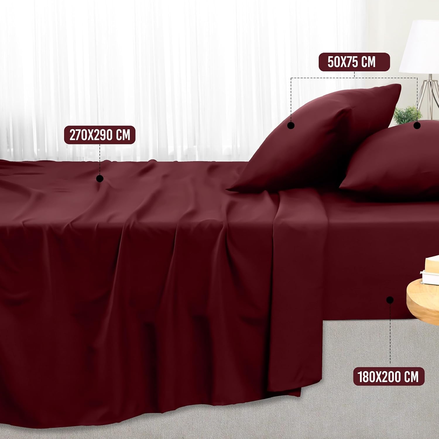 image:imageUtopia Bedding 4 Teilige Bettlaken Set 180x200cm BurgunderrotBurgunderfarben