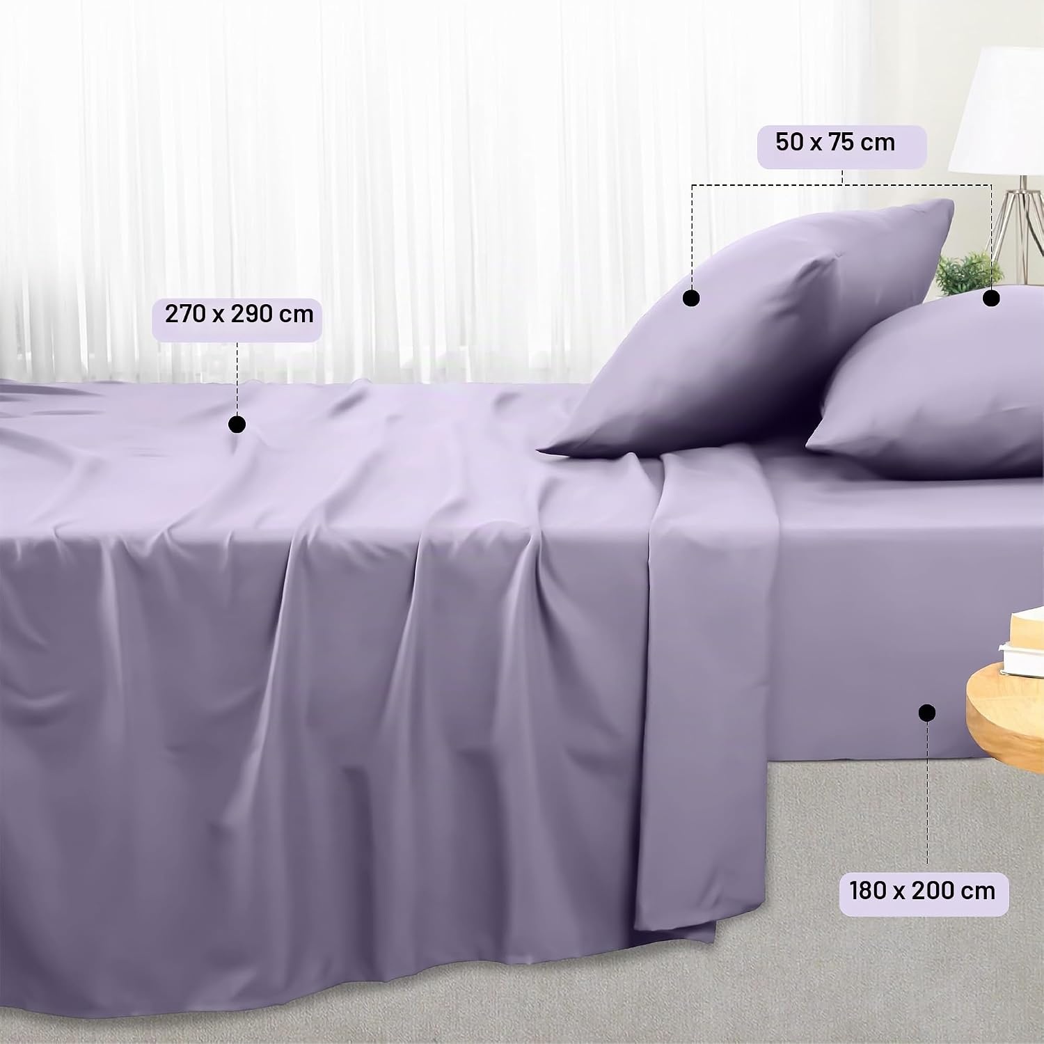 image:imageUtopia Bedding 4 Teilige Bettlaken Set 180x200cm BurgunderrotLavendel