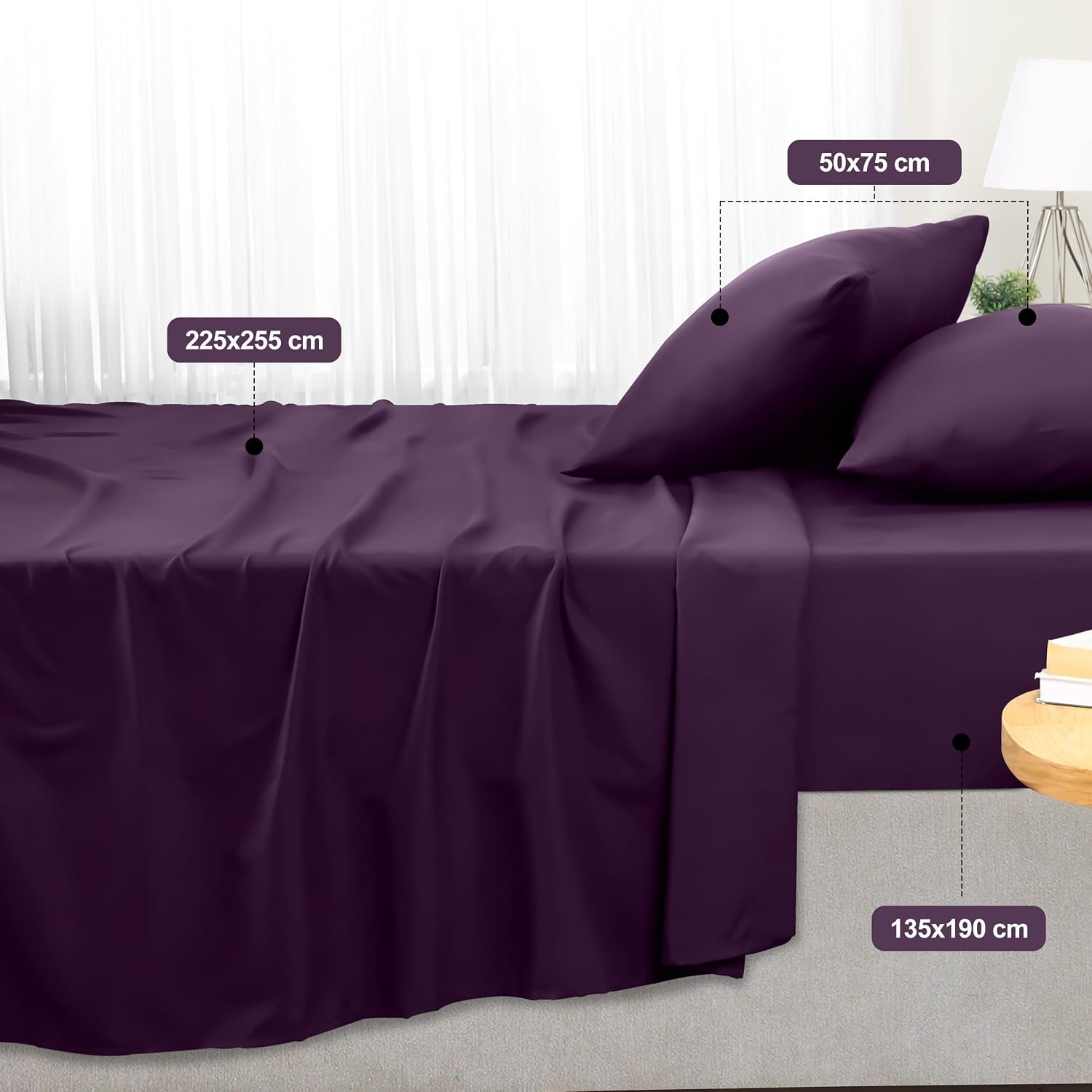 image:imageUtopia Bedding 4 Teilige Bettlaken Set 180x200cm BurgunderrotLila