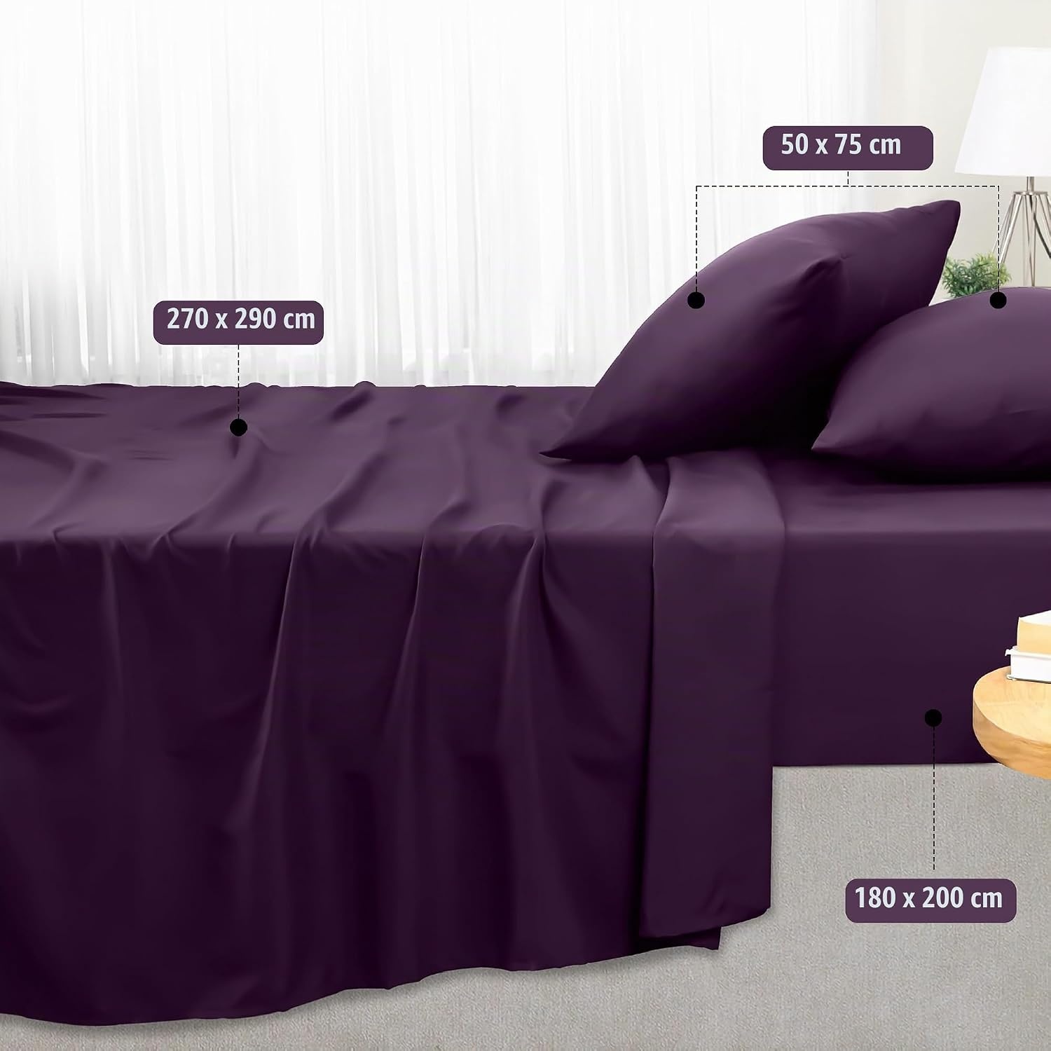 image:imageUtopia Bedding 4 Teilige Bettlaken Set 180x200cm BurgunderrotLila