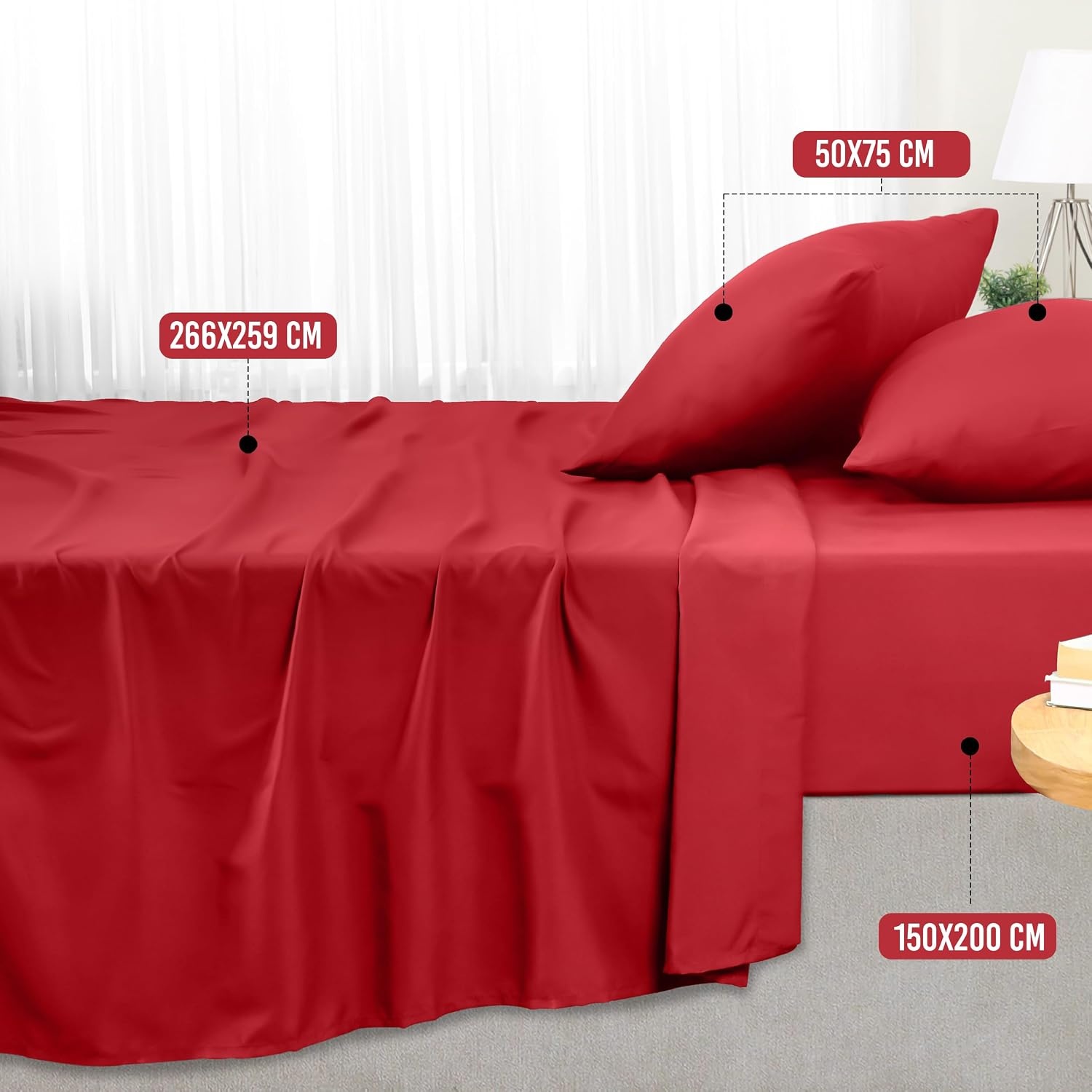 image:imageUtopia Bedding 4 Teilige Bettlaken Set 180x200cm BurgunderrotRot