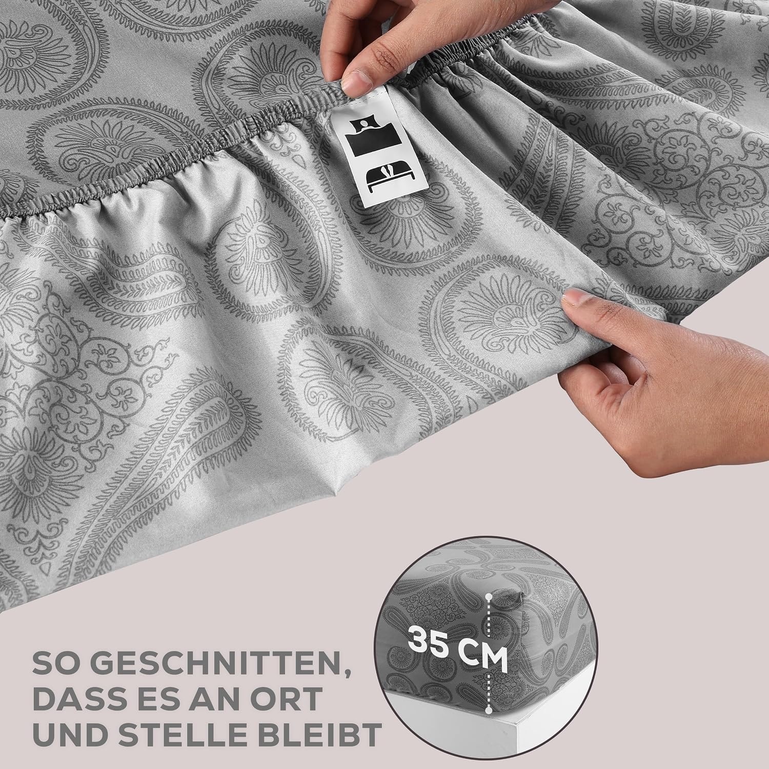image:imageUtopia Bedding 4Teiliges Bedrucktes Bettlaken Set 135 x 190 cm Paisley Grau PolyesterMikrofaser 1 Spannbetttuch 135x190 cm 1 Bettlaken 225x255 cm und 2 Kissenbezge 50x75 cm