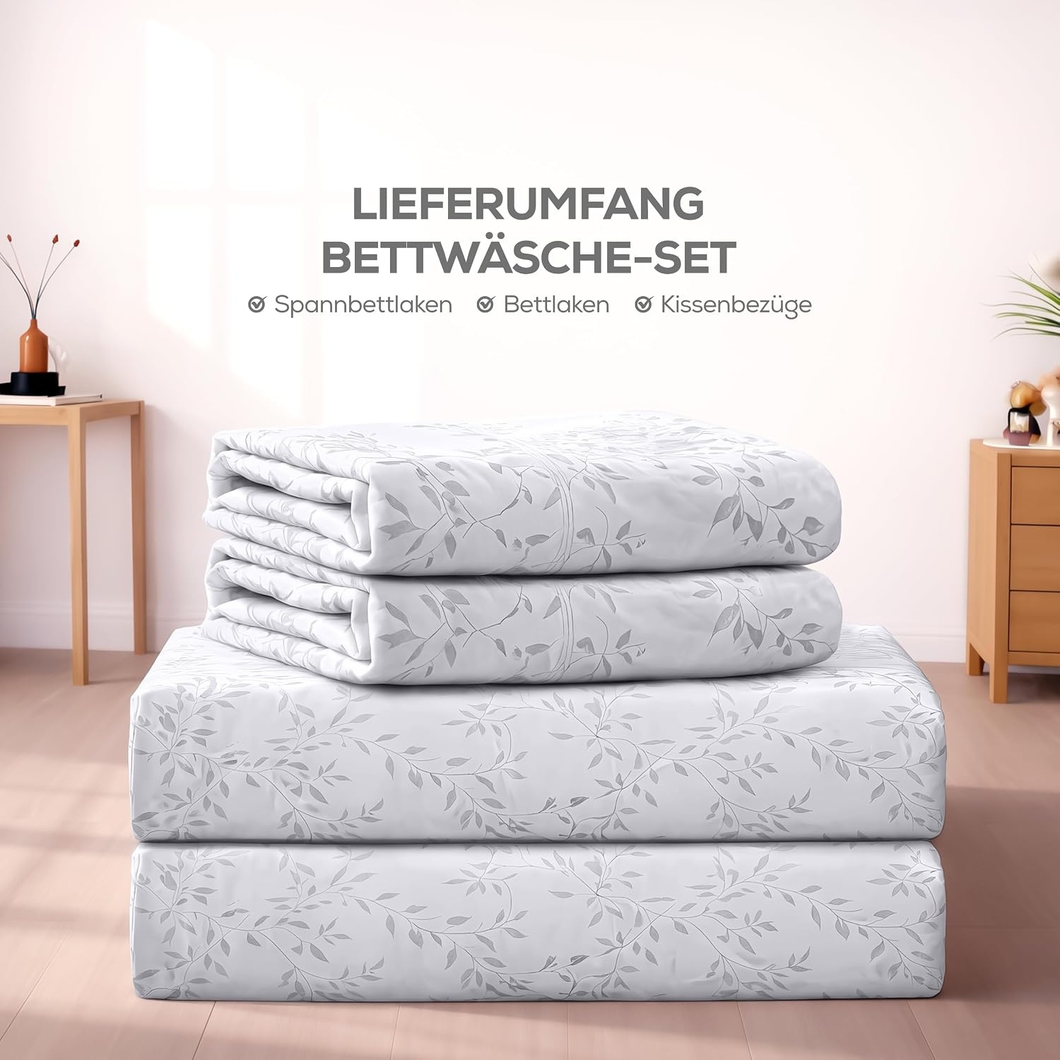 image:imageUtopia Bedding 4Teiliges Bedrucktes Bettlaken Set 135 x 190 cm Reben Grau PolyesterMikrofaser 1 Spannbetttuch 135x190 cm 1 Bettlaken 225x255 cm und 2 Kissenbezge 50x75 cm