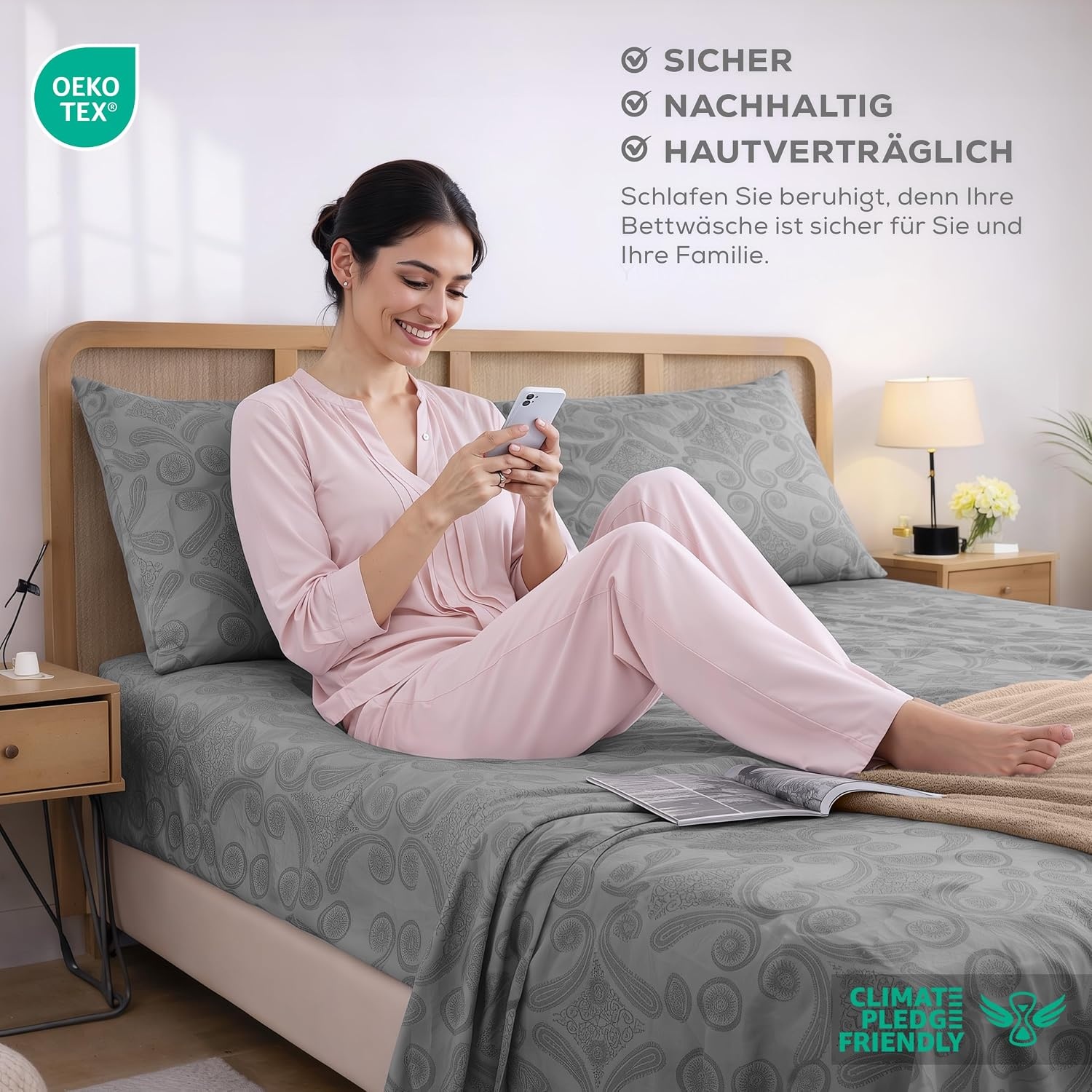 image:imageUtopia Bedding 4Teiliges Bedrucktes Bettlaken Set 150 x 200 cm Paisley Grau PolyesterMikrofaser 1 Spannbetttuch 150x200 cm 1 Bettlaken 266x259 cm und 2 Kissenbezge 50x75 cm