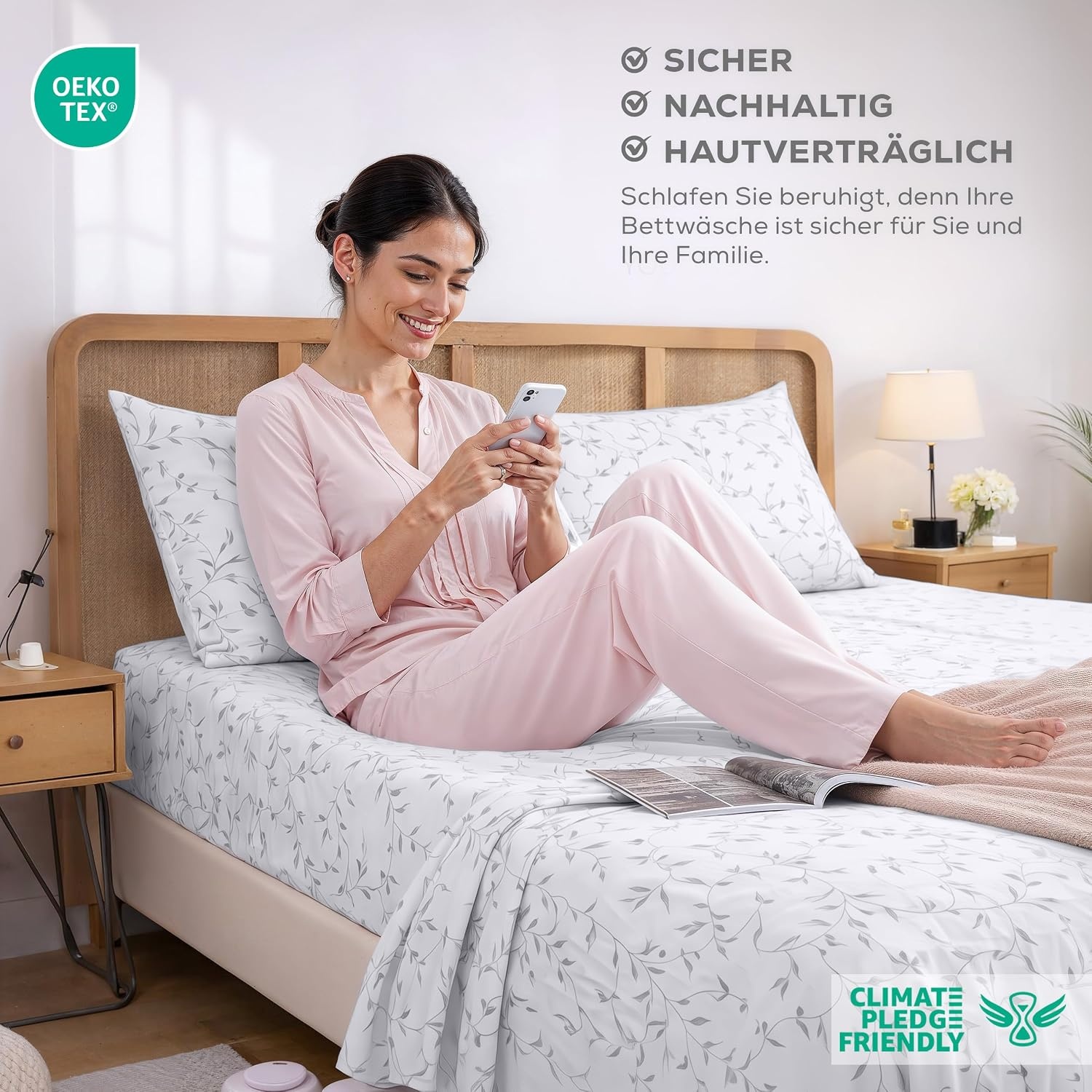 image:imageUtopia Bedding 4Teiliges Bedrucktes Bettlaken Set 150 x 200 cm Reben Grau PolyesterMikrofaser 1 Spannbetttuch 150x200 cm 1 Bettlaken 266x259 cm und 2 Kissenbezge 50x75 cm