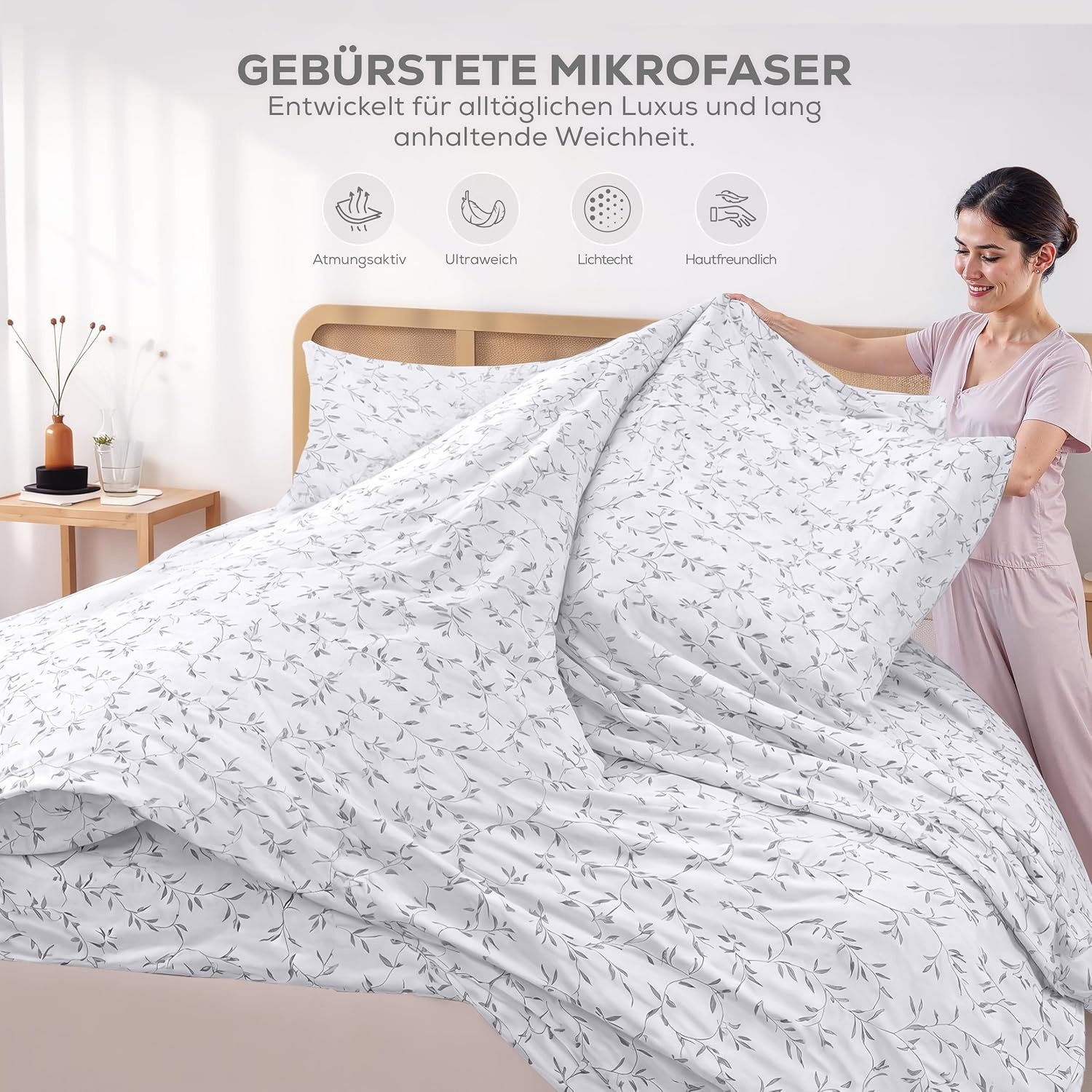 image:imageUtopia Bedding 4Teiliges Bedrucktes Bettlaken Set 150 x 200 cm Reben Grau PolyesterMikrofaser 1 Spannbetttuch 150x200 cm 1 Bettlaken 266x259 cm und 2 Kissenbezge 50x75 cm