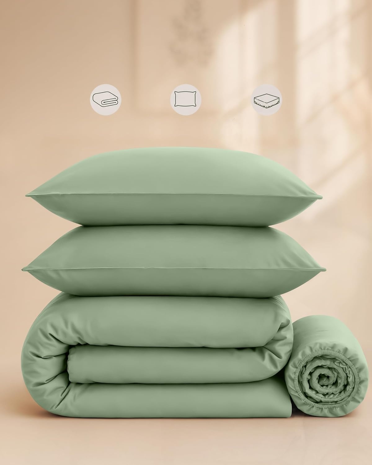 image:imageUtopia Bedding 4teilig Bettwschesets BeigeSalbeigrn