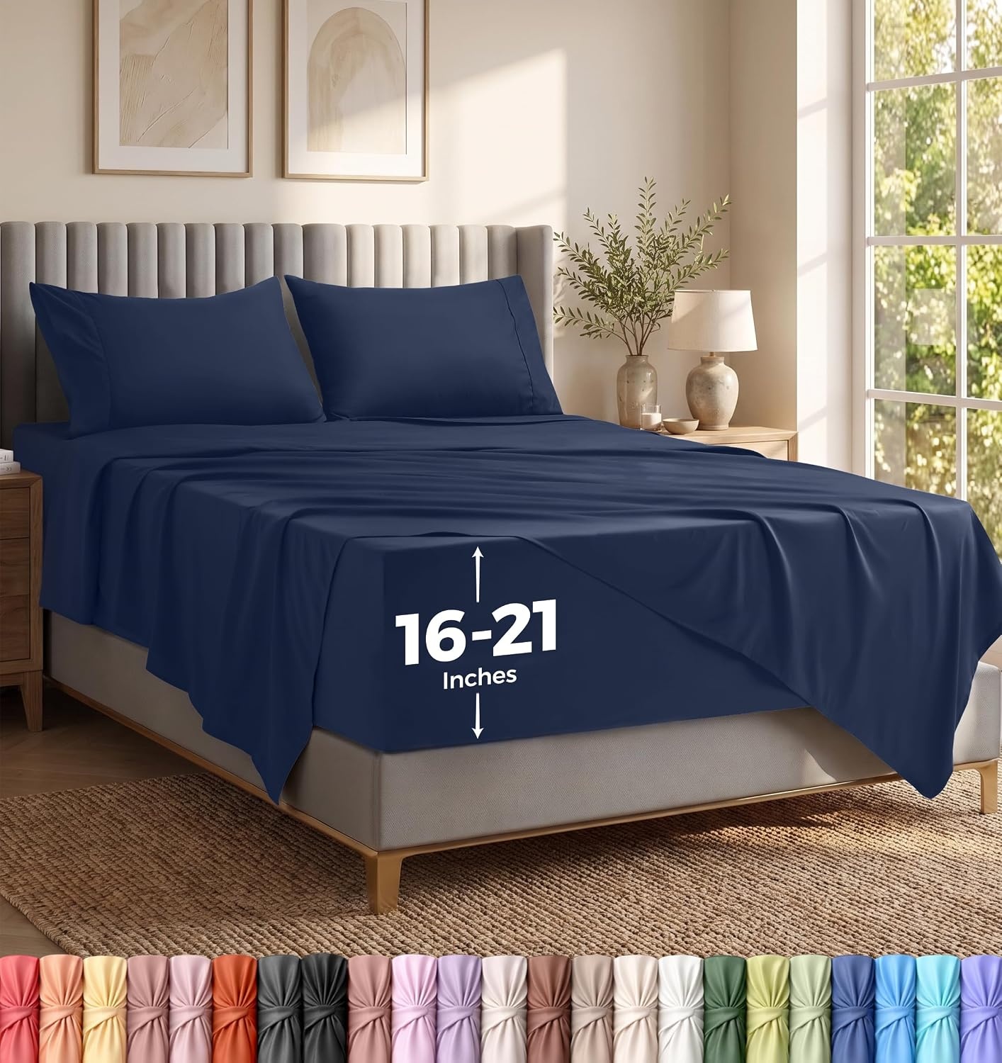 image:imageUtopia Bedding Bettlaken Set 3 Teilige Schwarz Polyester Mikrofaser OekoTex Zertifiziert Spannbettlaken 90x190 Bettlaken 167x243 1 Bestickten Kissenbezug 50x75Marineblau
