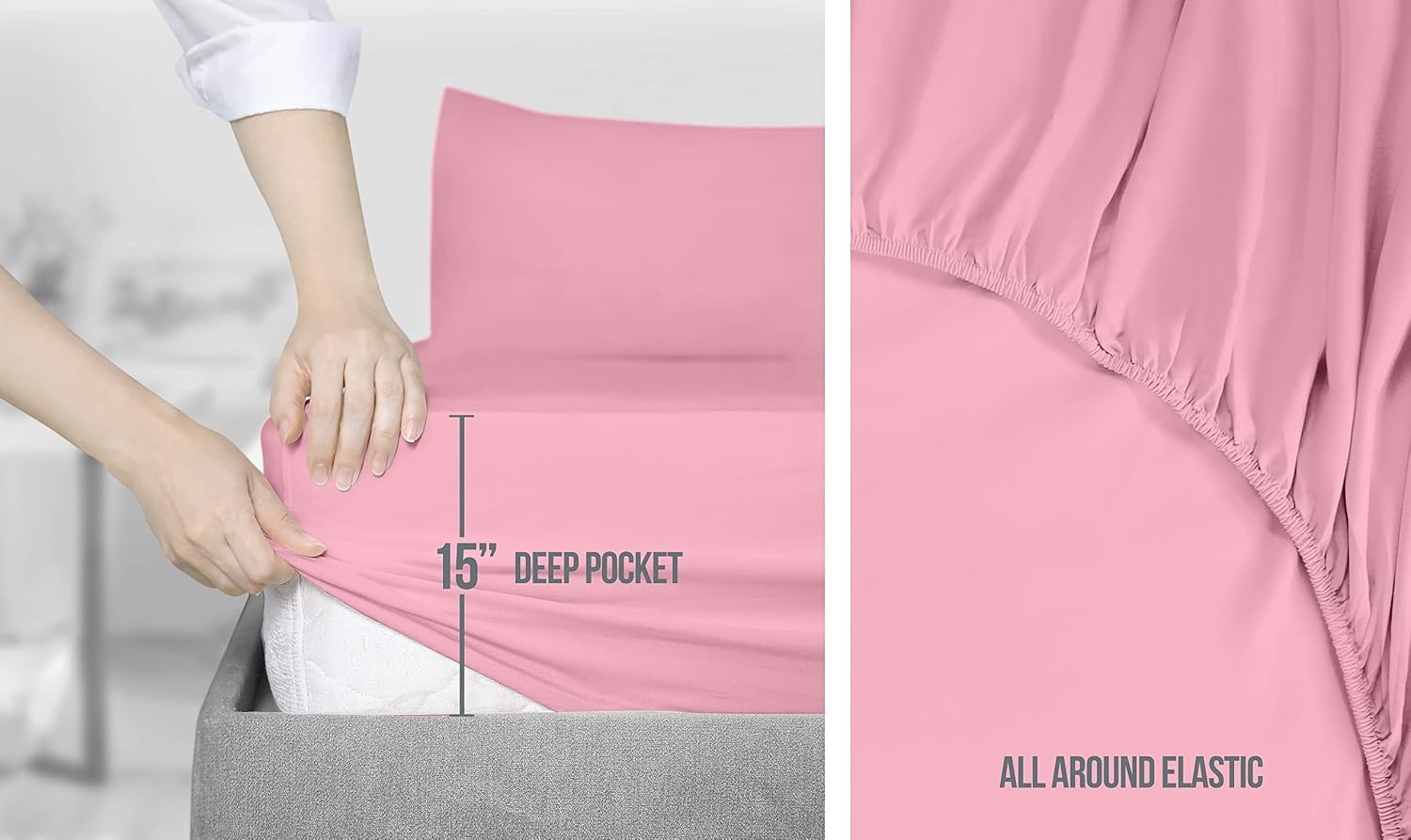 image:imageUtopia Bedding Bettlaken Set 3 Teilige Schwarz Polyester Mikrofaser OekoTex Zertifiziert Spannbettlaken 90x190 Bettlaken 167x243 1 Bestickten Kissenbezug 50x75Pink