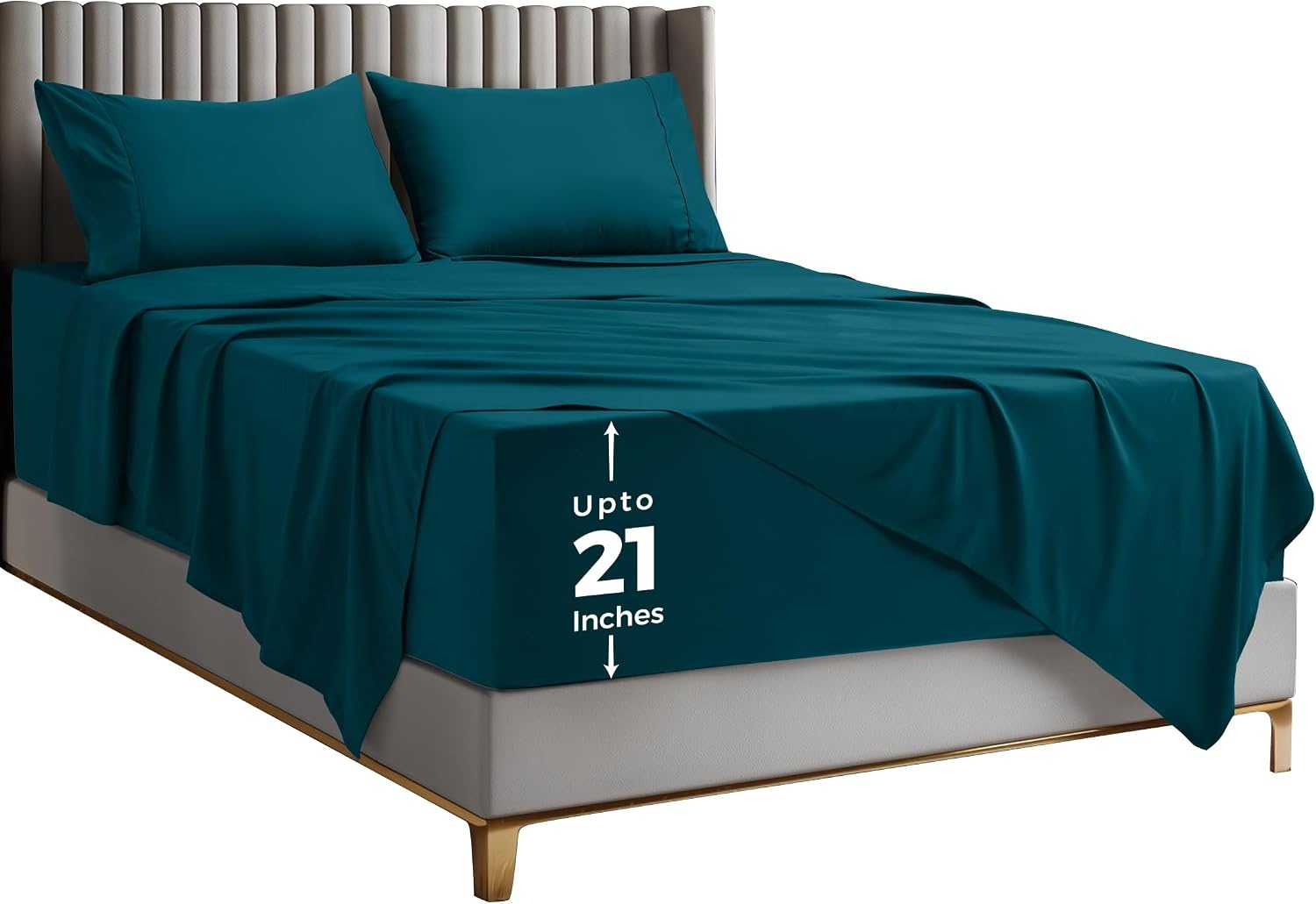 image:imageUtopia Bedding Bettlaken Set 3 Teilige Schwarz Polyester Mikrofaser OekoTex Zertifiziert Spannbettlaken 90x190 Bettlaken 167x243 1 Bestickten Kissenbezug 50x75Denim Blau