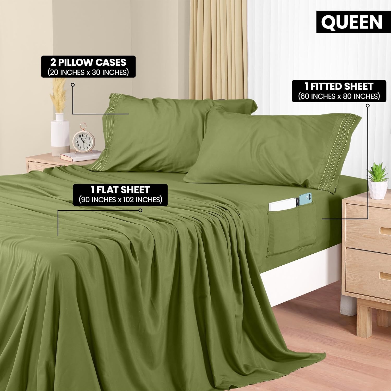 image:imageUtopia Bedding Bettlaken Set 3 Teilige Schwarz Polyester Mikrofaser OekoTex Zertifiziert Spannbettlaken 90x190 Bettlaken 167x243 1 Bestickten Kissenbezug 50x75OlivBlatt fr Mich Leaf It To Me