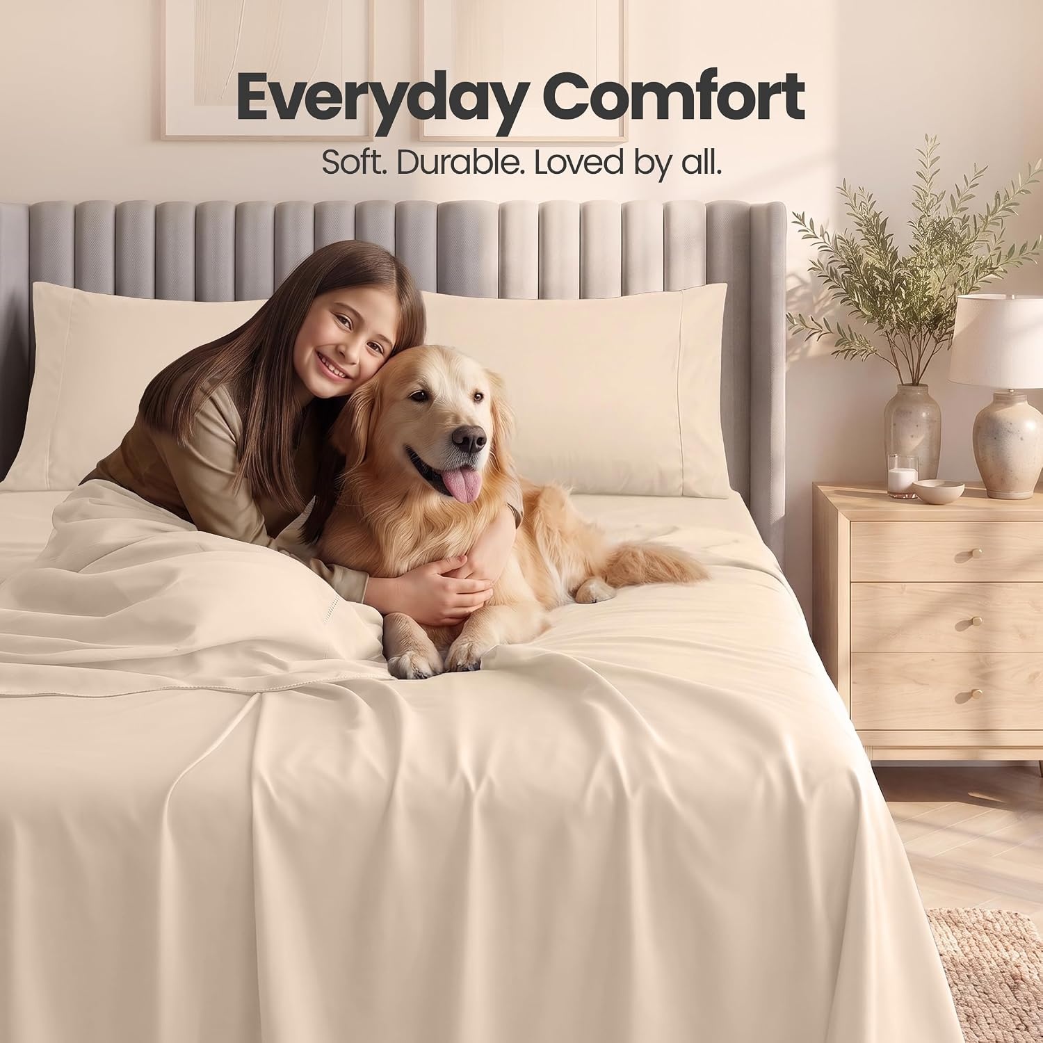 image:imageUtopia Bedding Bettlaken Set 3 Teilige Schwarz Polyester Mikrofaser OekoTex Zertifiziert Spannbettlaken 90x190 Bettlaken 167x243 1 Bestickten Kissenbezug 50x75Beige