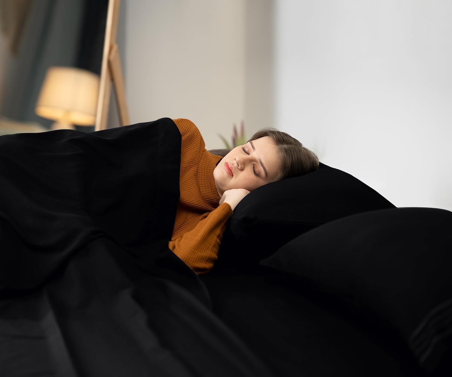 image:imageUtopia Bedding Bettlaken Set 3 Teilige Schwarz Polyester Mikrofaser OekoTex Zertifiziert Spannbettlaken 90x190 Bettlaken 167x243 1 Bestickten Kissenbezug 50x75Schwarz