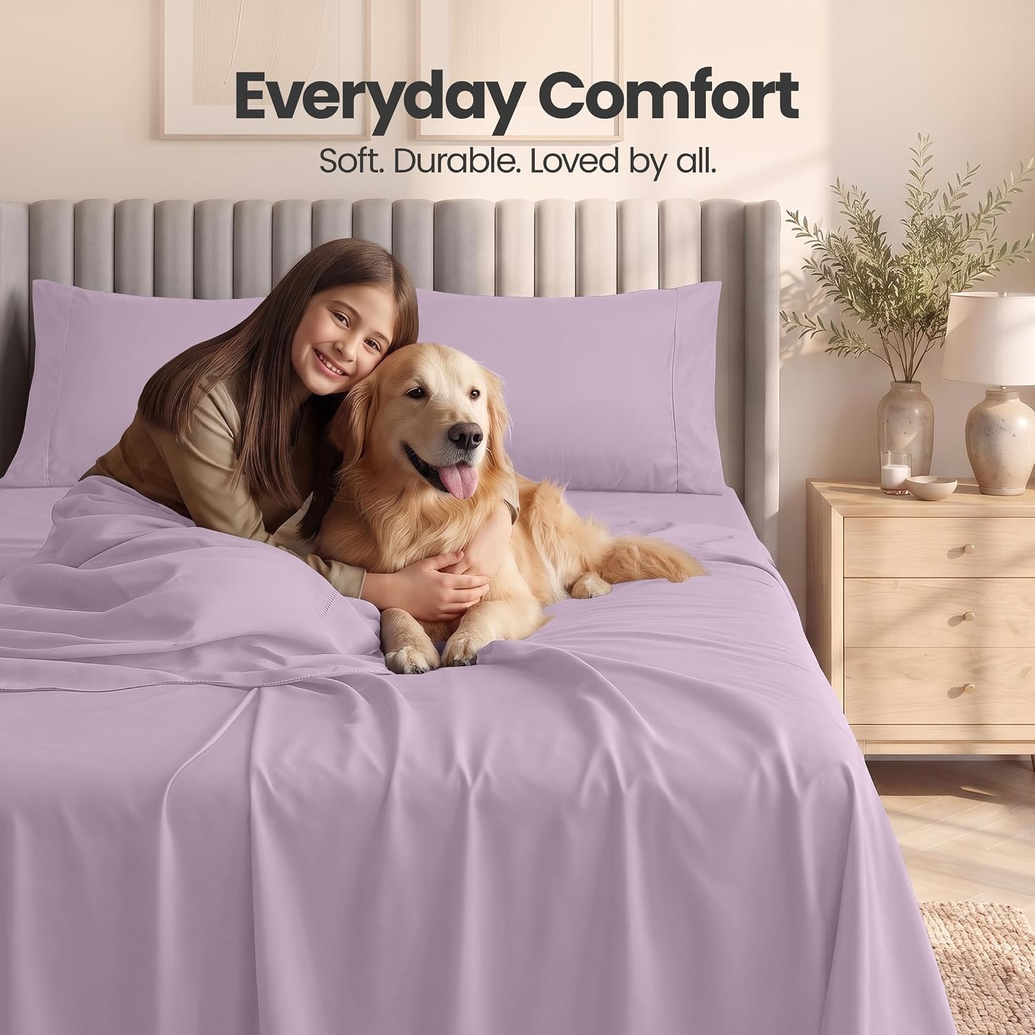 image:imageUtopia Bedding Bettlaken Set 3 Teilige Schwarz Polyester Mikrofaser OekoTex Zertifiziert Spannbettlaken 90x190 Bettlaken 167x243 1 Bestickten Kissenbezug 50x75Lavendel