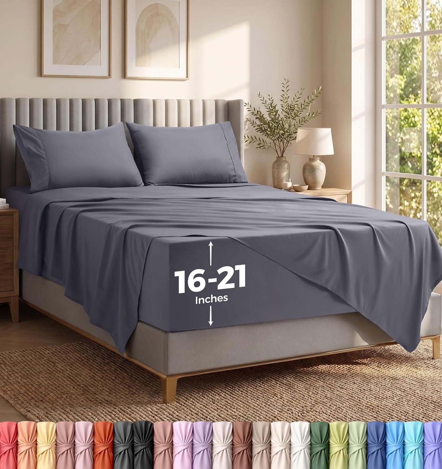 image:imageUtopia Bedding Bettlaken Set 3 Teilige Schwarz Polyester Mikrofaser OekoTex Zertifiziert Spannbettlaken 90x190 Bettlaken 167x243 1 Bestickten Kissenbezug 50x75Grau