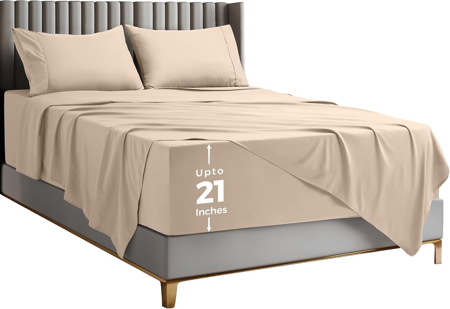 image:imageUtopia Bedding Bettlaken Set 3 Teilige Schwarz Polyester Mikrofaser OekoTex Zertifiziert Spannbettlaken 90x190 Bettlaken 167x243 1 Bestickten Kissenbezug 50x75Beige