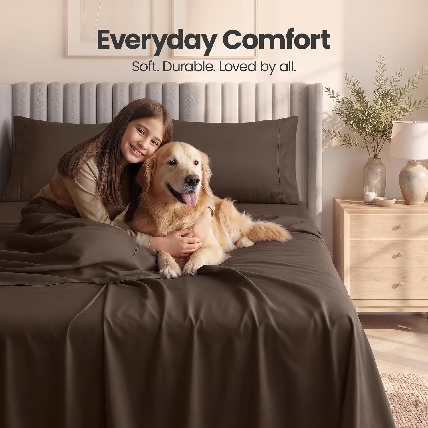 image:imageUtopia Bedding Bettlaken Set 3 Teilige Schwarz Polyester Mikrofaser OekoTex Zertifiziert Spannbettlaken 90x190 Bettlaken 167x243 1 Bestickten Kissenbezug 50x75Braun
