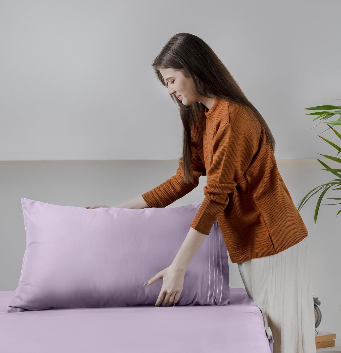 image:imageUtopia Bedding Bettlaken Set 3 Teilige Schwarz Polyester Mikrofaser OekoTex Zertifiziert Spannbettlaken 90x190 Bettlaken 167x243 1 Bestickten Kissenbezug 50x75Lavendel