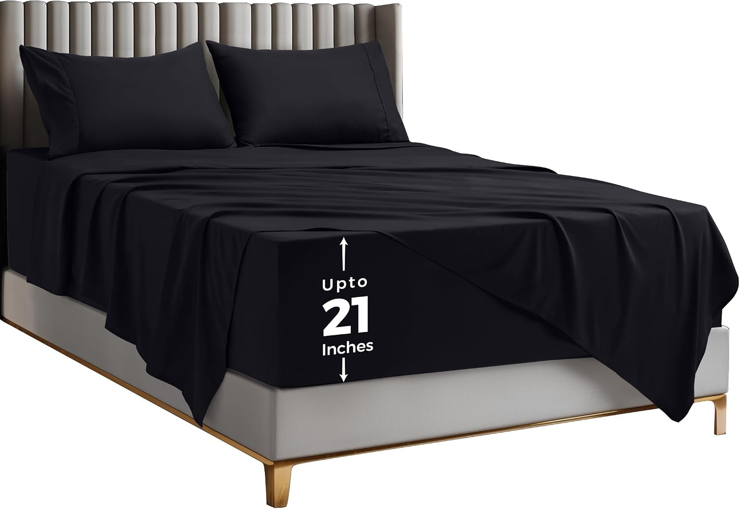 image:imageUtopia Bedding Bettlaken Set 3 Teilige Schwarz Polyester Mikrofaser OekoTex Zertifiziert Spannbettlaken 90x190 Bettlaken 167x243 1 Bestickten Kissenbezug 50x75Schwarz