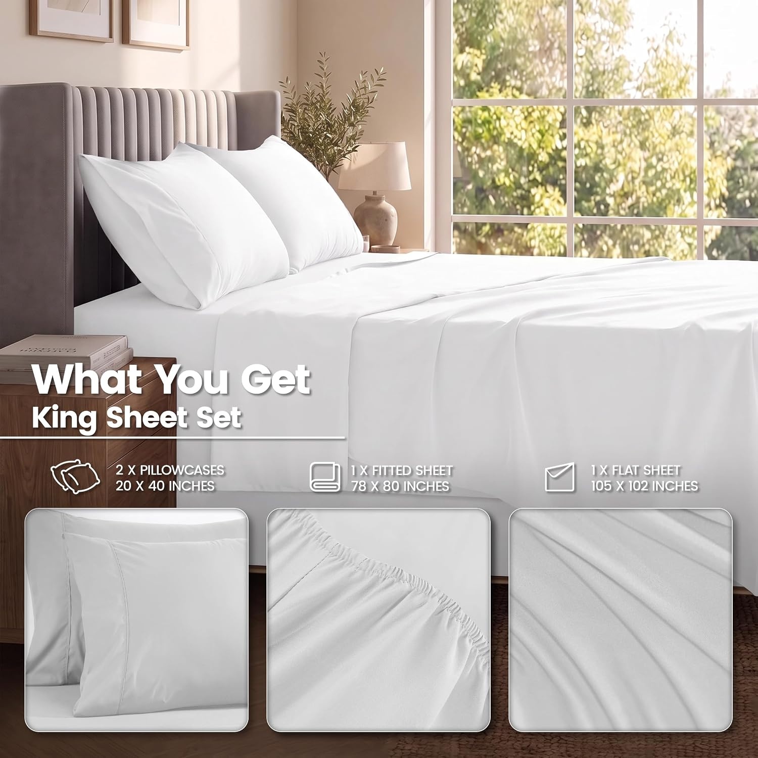 image:imageUtopia Bedding Bettlaken Set 3 Teilige Schwarz Polyester Mikrofaser OekoTex Zertifiziert Spannbettlaken 90x190 Bettlaken 167x243 1 Bestickten Kissenbezug 50x75Wei