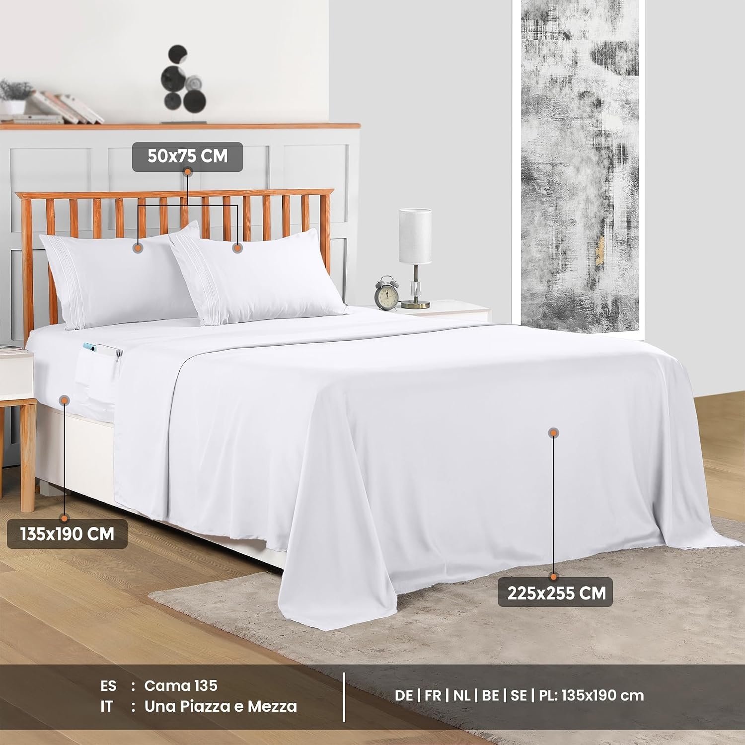 image:imageUtopia Bedding Bettlaken Set 3 Teilige Schwarz Polyester Mikrofaser OekoTex Zertifiziert Spannbettlaken 90x190 Bettlaken 167x243 1 Bestickten Kissenbezug 50x75Wei