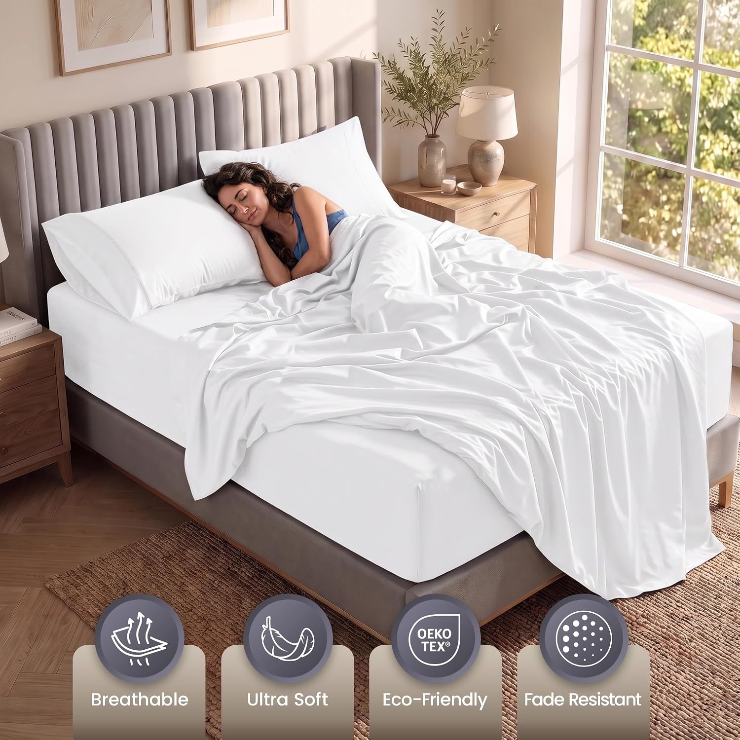 image:imageUtopia Bedding Bettlaken Set 3 Teilige Schwarz Polyester Mikrofaser OekoTex Zertifiziert Spannbettlaken 90x190 Bettlaken 167x243 1 Bestickten Kissenbezug 50x75Wei