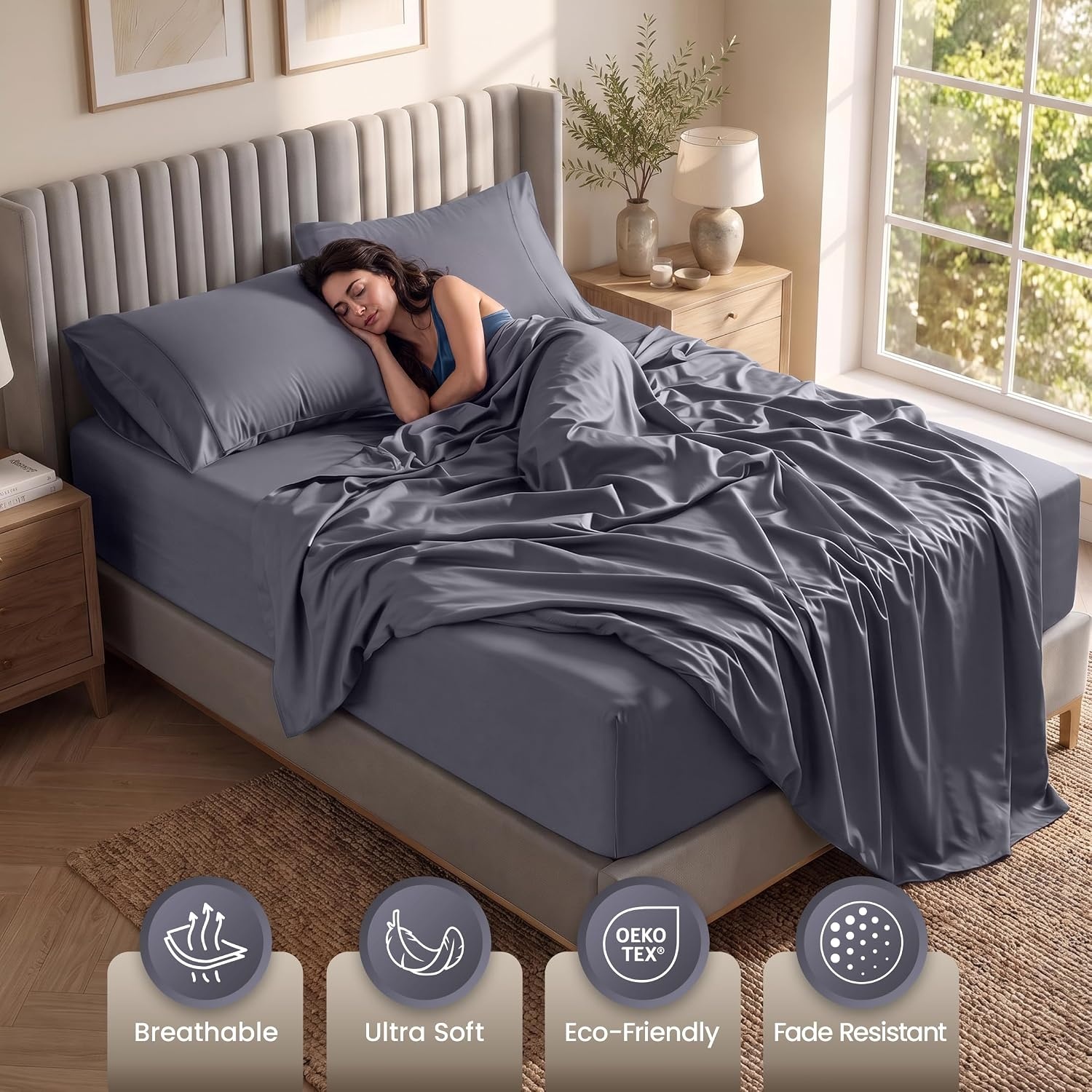 image:imageUtopia Bedding Bettlaken Set 3 Teilige Schwarz Polyester Mikrofaser OekoTex Zertifiziert Spannbettlaken 90x190 Bettlaken 167x243 1 Bestickten Kissenbezug 50x75Grau