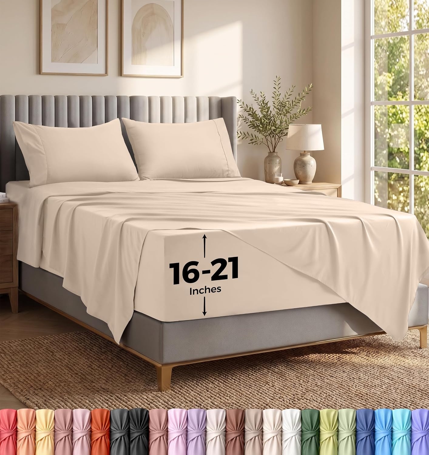 image:imageUtopia Bedding Bettlaken Set 3 Teilige Schwarz Polyester Mikrofaser OekoTex Zertifiziert Spannbettlaken 90x190 Bettlaken 167x243 1 Bestickten Kissenbezug 50x75Beige