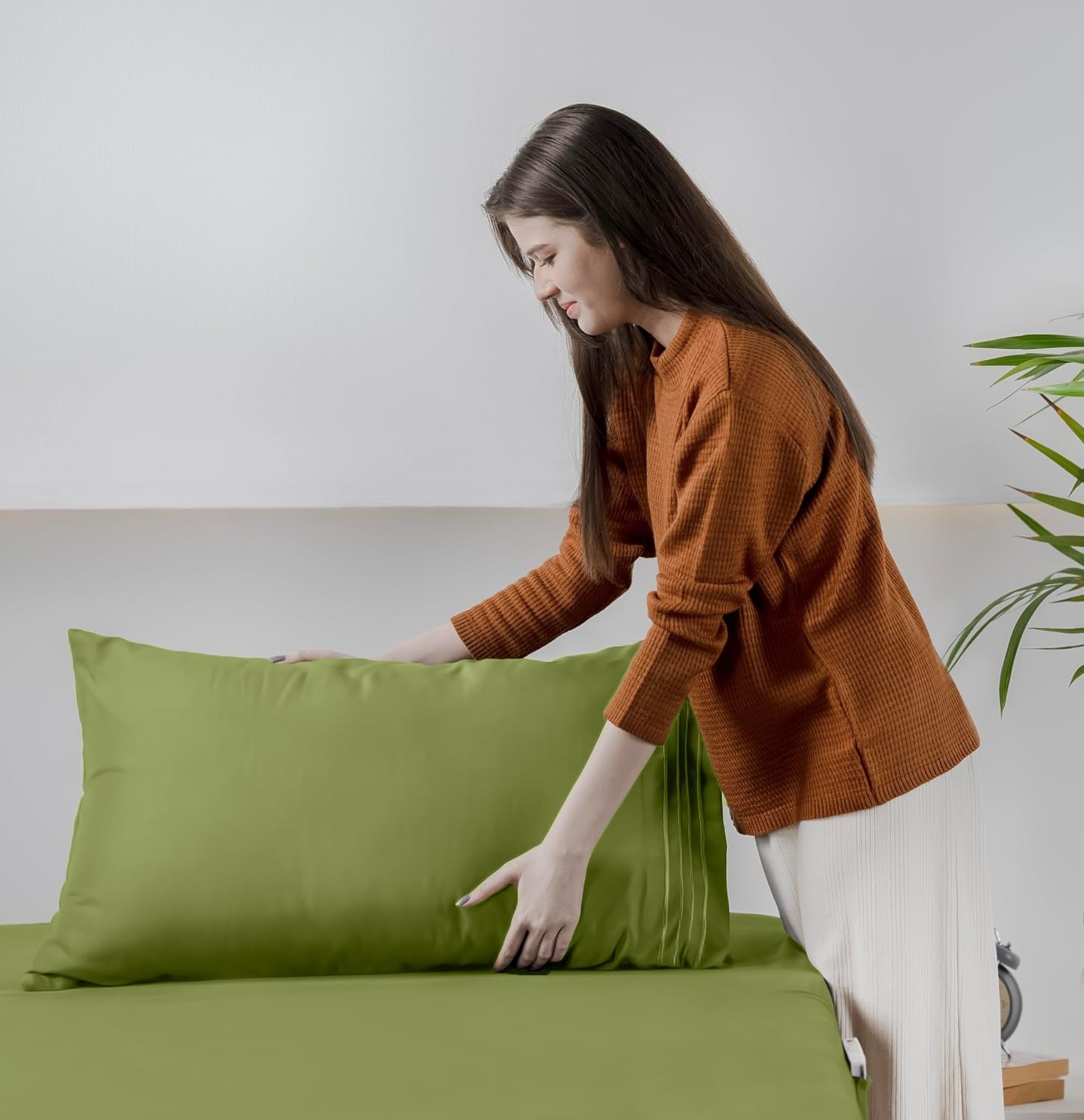 image:imageUtopia Bedding Bettlaken Set 3 Teilige Schwarz Polyester Mikrofaser OekoTex Zertifiziert Spannbettlaken 90x190 Bettlaken 167x243 1 Bestickten Kissenbezug 50x75OlivBlatt fr Mich Leaf It To Me