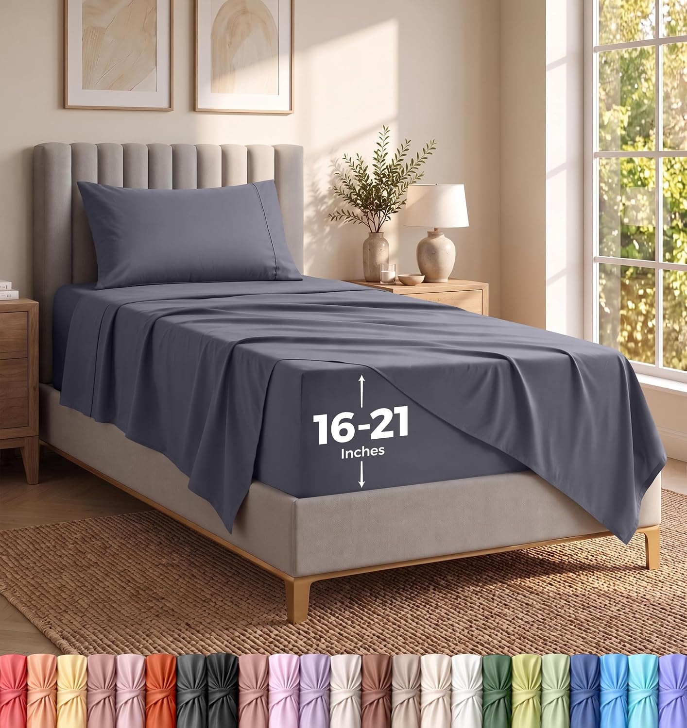 image:imageUtopia Bedding Bettlaken Set 3 Teilige Schwarz Polyester Mikrofaser OekoTex Zertifiziert Spannbettlaken 90x190 Bettlaken 167x243 1 Bestickten Kissenbezug 50x75Grau