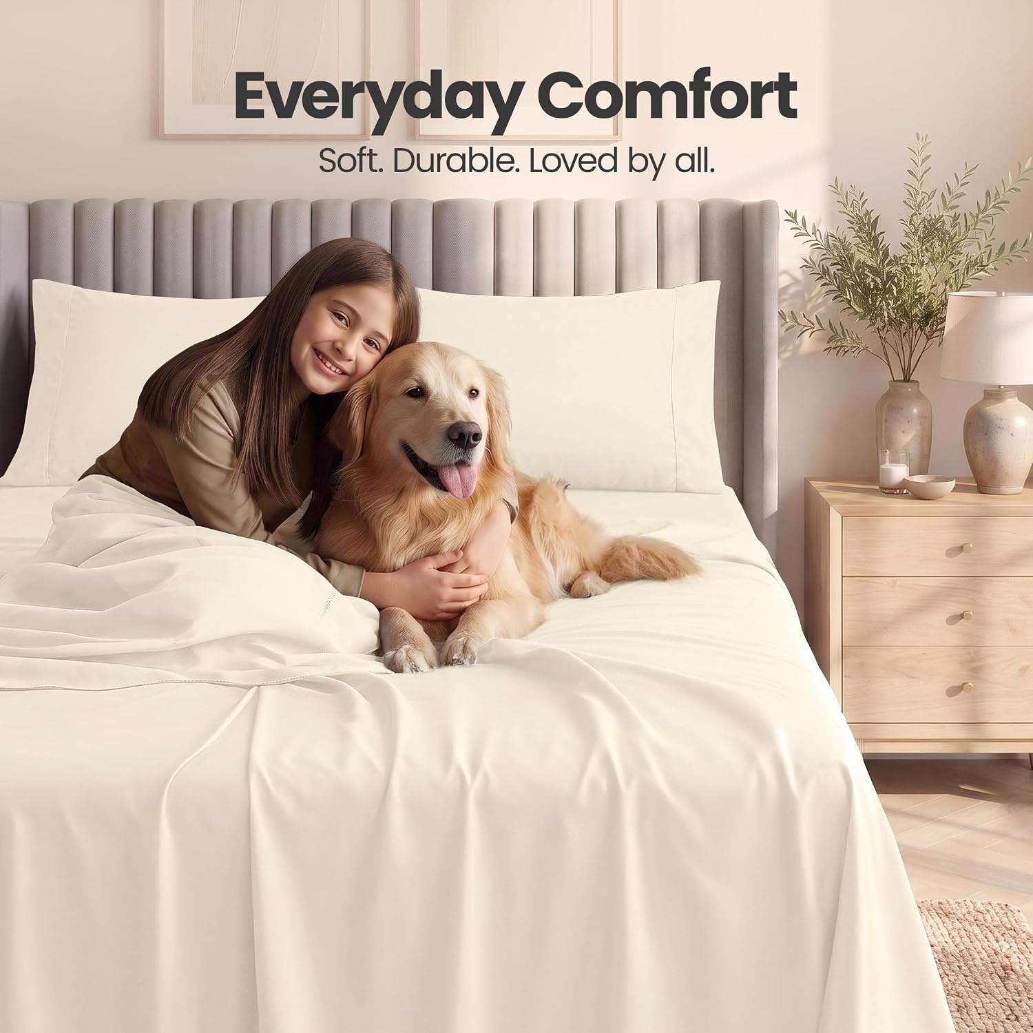 image:imageUtopia Bedding Bettlaken Set 3 Teilige Schwarz Polyester Mikrofaser OekoTex Zertifiziert Spannbettlaken 90x190 Bettlaken 167x243 1 Bestickten Kissenbezug 50x75Elfenbein