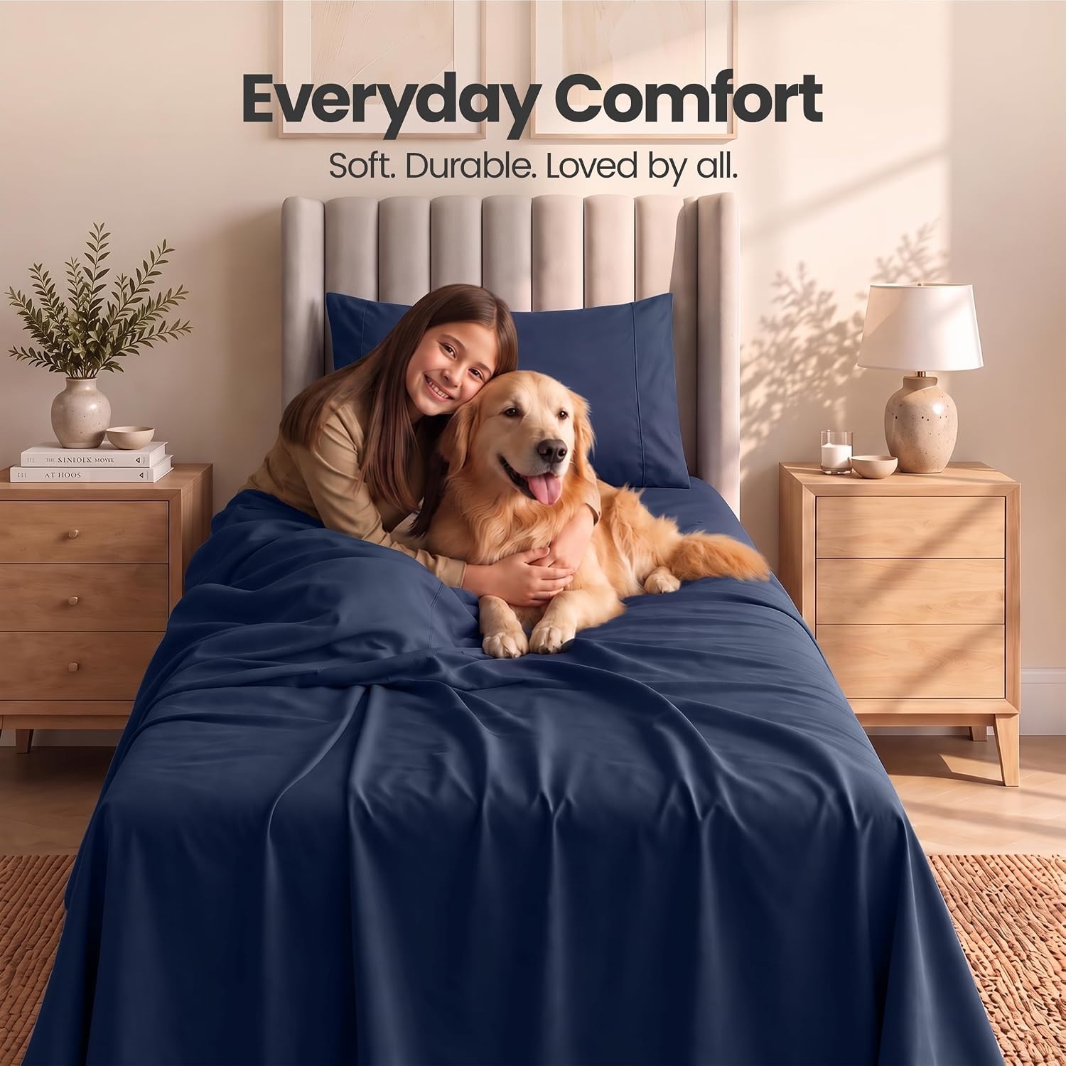 image:imageUtopia Bedding Bettlaken Set 3 Teilige Schwarz Polyester Mikrofaser OekoTex Zertifiziert Spannbettlaken 90x190 Bettlaken 167x243 1 Bestickten Kissenbezug 50x75Marineblau