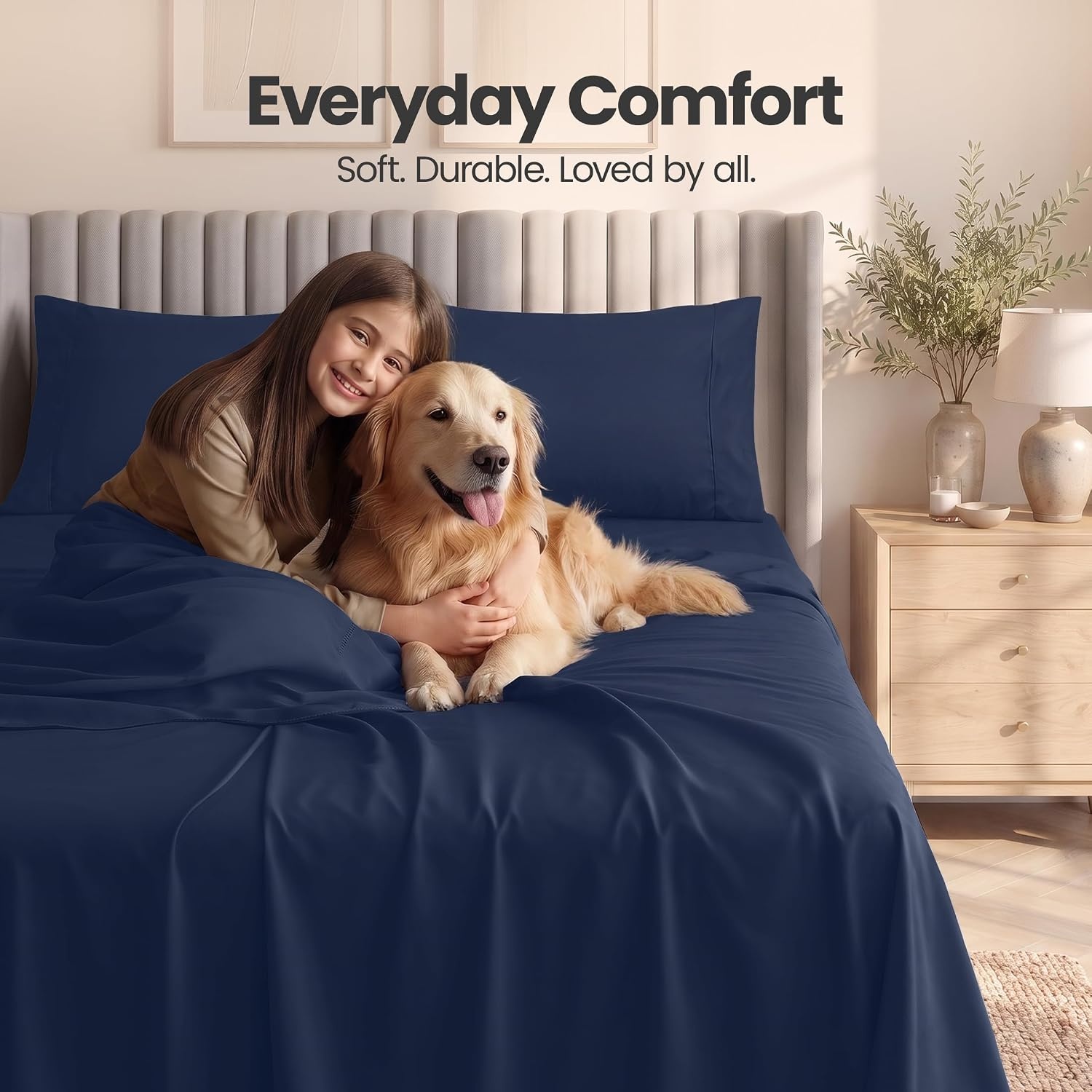 image:imageUtopia Bedding Bettlaken Set 3 Teilige Schwarz Polyester Mikrofaser OekoTex Zertifiziert Spannbettlaken 90x190 Bettlaken 167x243 1 Bestickten Kissenbezug 50x75Marineblau