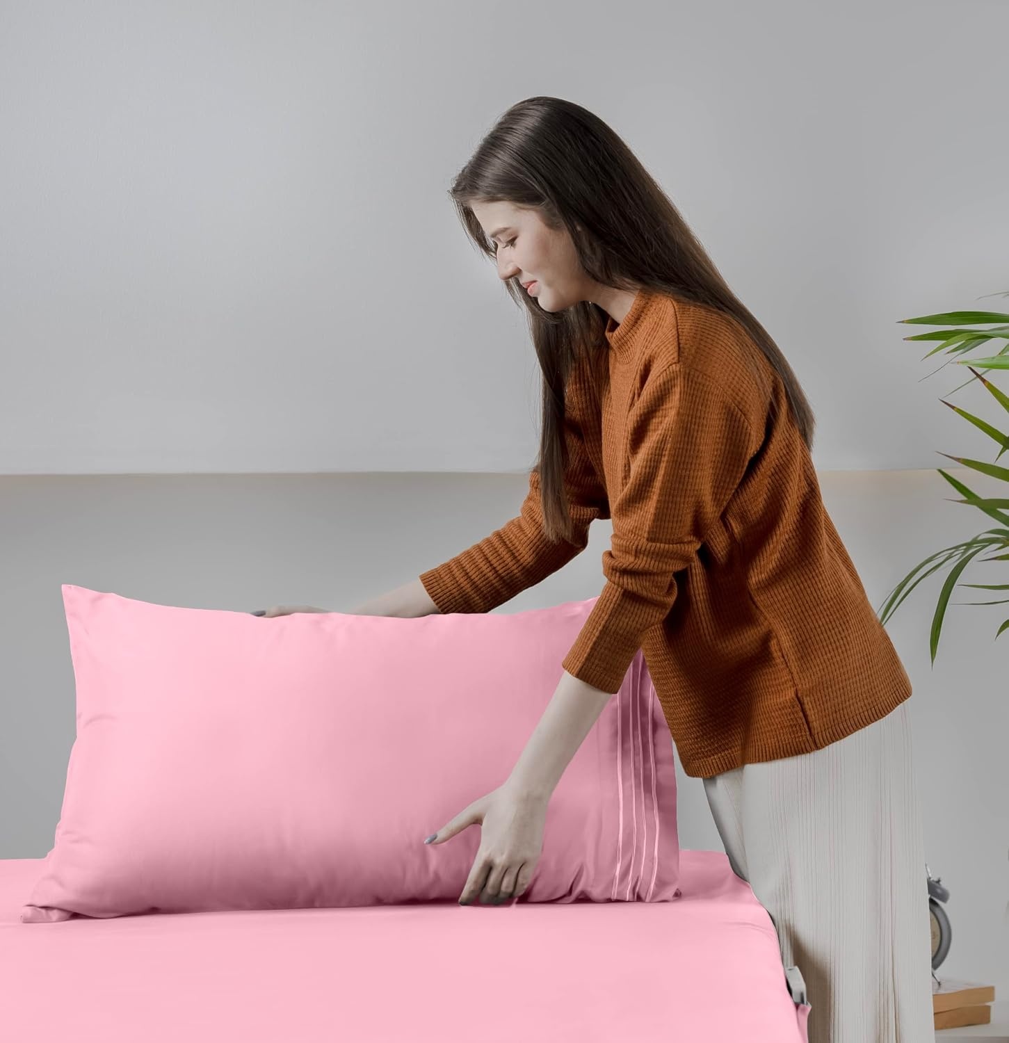 image:imageUtopia Bedding Bettlaken Set 3 Teilige Schwarz Polyester Mikrofaser OekoTex Zertifiziert Spannbettlaken 90x190 Bettlaken 167x243 1 Bestickten Kissenbezug 50x75Pink