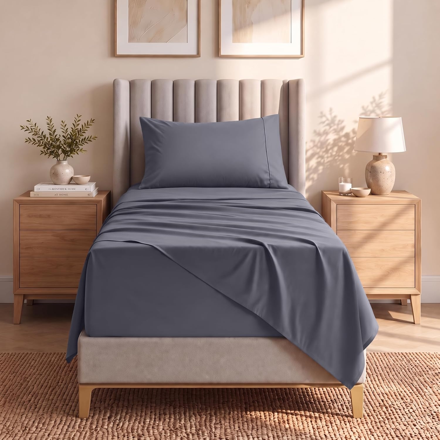 image:imageUtopia Bedding Bettlaken Set 3 Teilige Schwarz Polyester Mikrofaser OekoTex Zertifiziert Spannbettlaken 90x190 Bettlaken 167x243 1 Bestickten Kissenbezug 50x75Grau