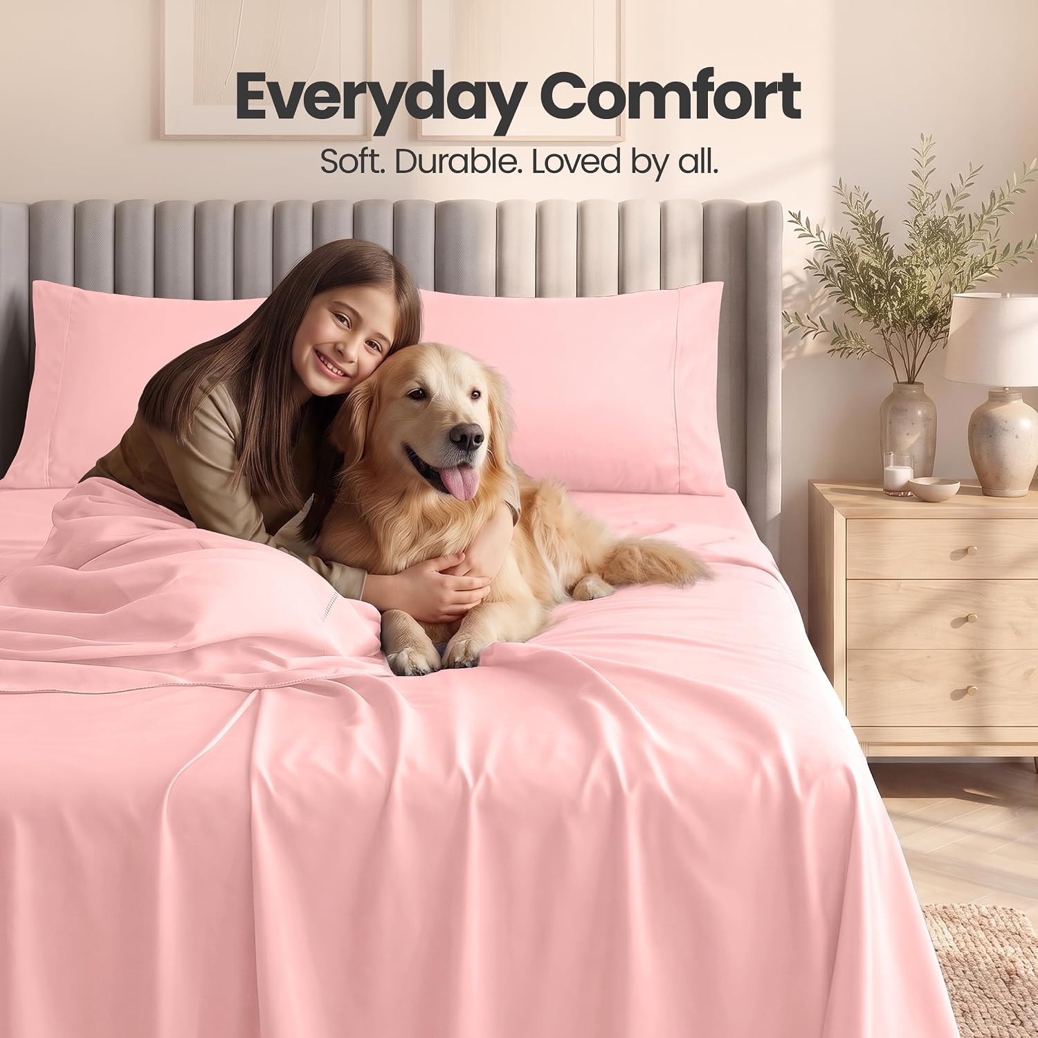 image:imageUtopia Bedding Bettlaken Set 3 Teilige Schwarz Polyester Mikrofaser OekoTex Zertifiziert Spannbettlaken 90x190 Bettlaken 167x243 1 Bestickten Kissenbezug 50x75Pink