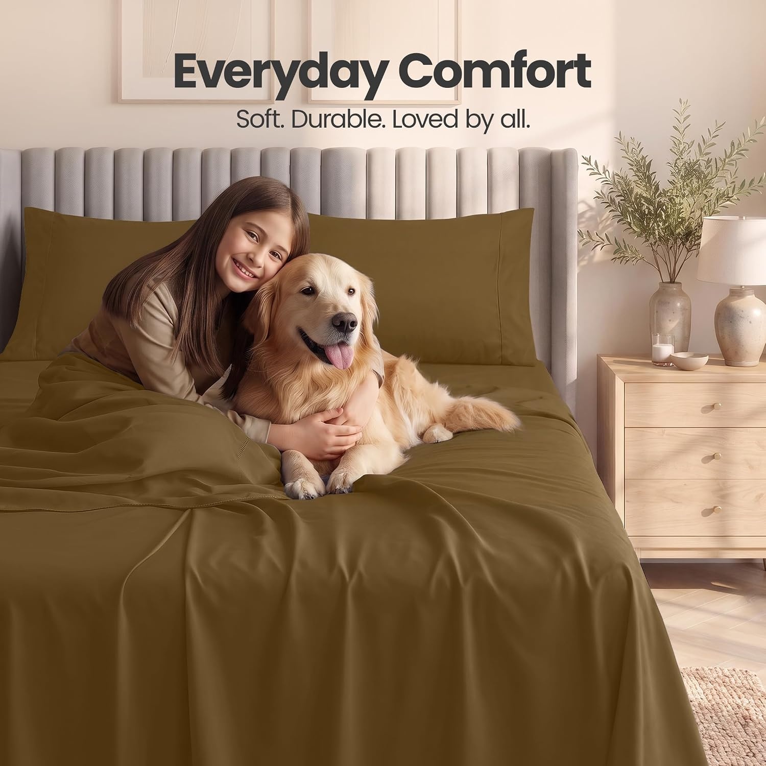 image:imageUtopia Bedding Bettlaken Set 3 Teilige Schwarz Polyester Mikrofaser OekoTex Zertifiziert Spannbettlaken 90x190 Bettlaken 167x243 1 Bestickten Kissenbezug 50x75Mokka