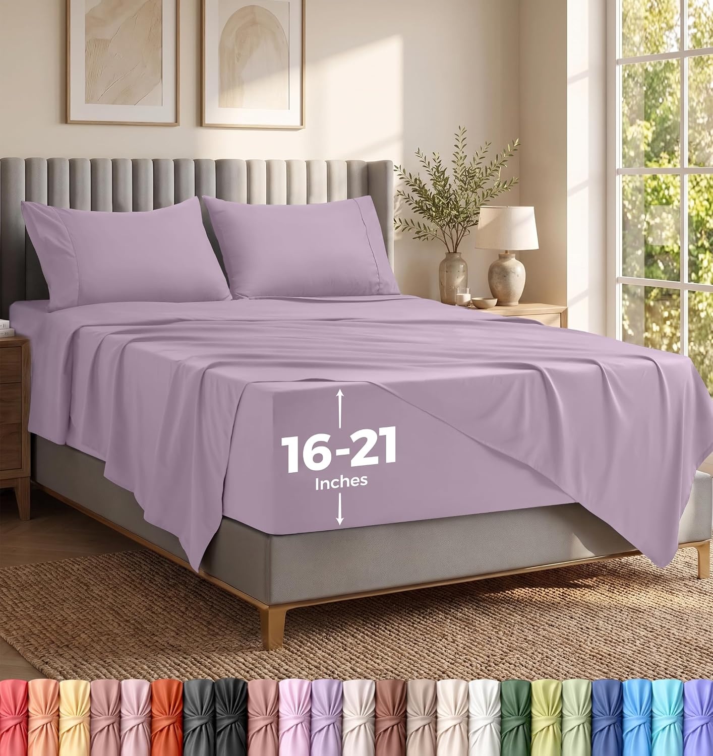 image:imageUtopia Bedding Bettlaken Set 3 Teilige Schwarz Polyester Mikrofaser OekoTex Zertifiziert Spannbettlaken 90x190 Bettlaken 167x243 1 Bestickten Kissenbezug 50x75Lavendel