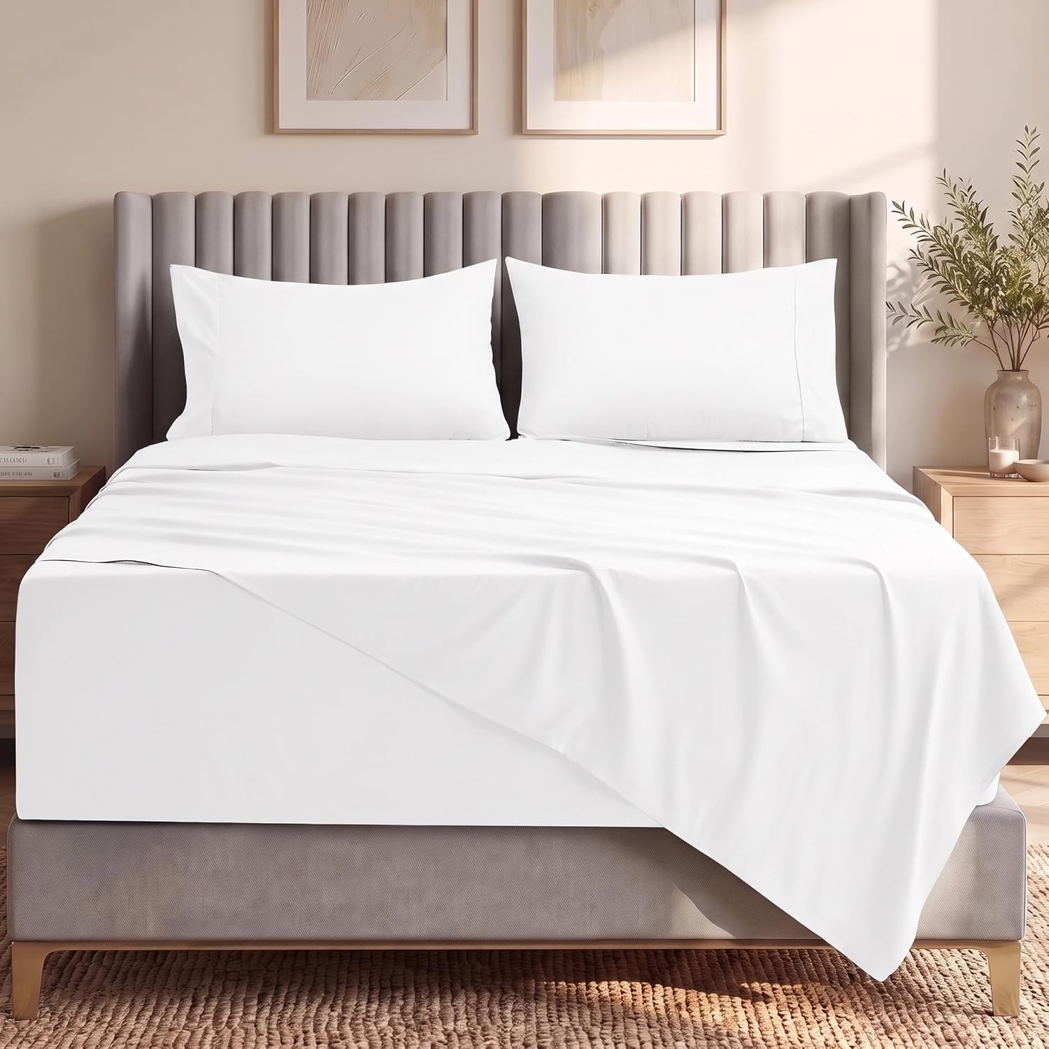 image:imageUtopia Bedding Bettlaken Set 3 Teilige Schwarz Polyester Mikrofaser OekoTex Zertifiziert Spannbettlaken 90x190 Bettlaken 167x243 1 Bestickten Kissenbezug 50x75Wei