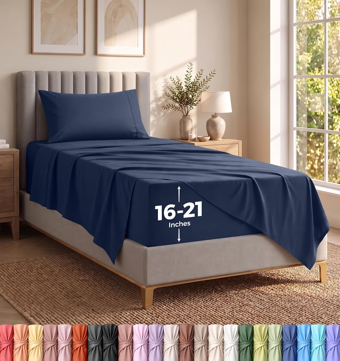 image:imageUtopia Bedding Bettlaken Set 3 Teilige Schwarz Polyester Mikrofaser OekoTex Zertifiziert Spannbettlaken 90x190 Bettlaken 167x243 1 Bestickten Kissenbezug 50x75Marineblau