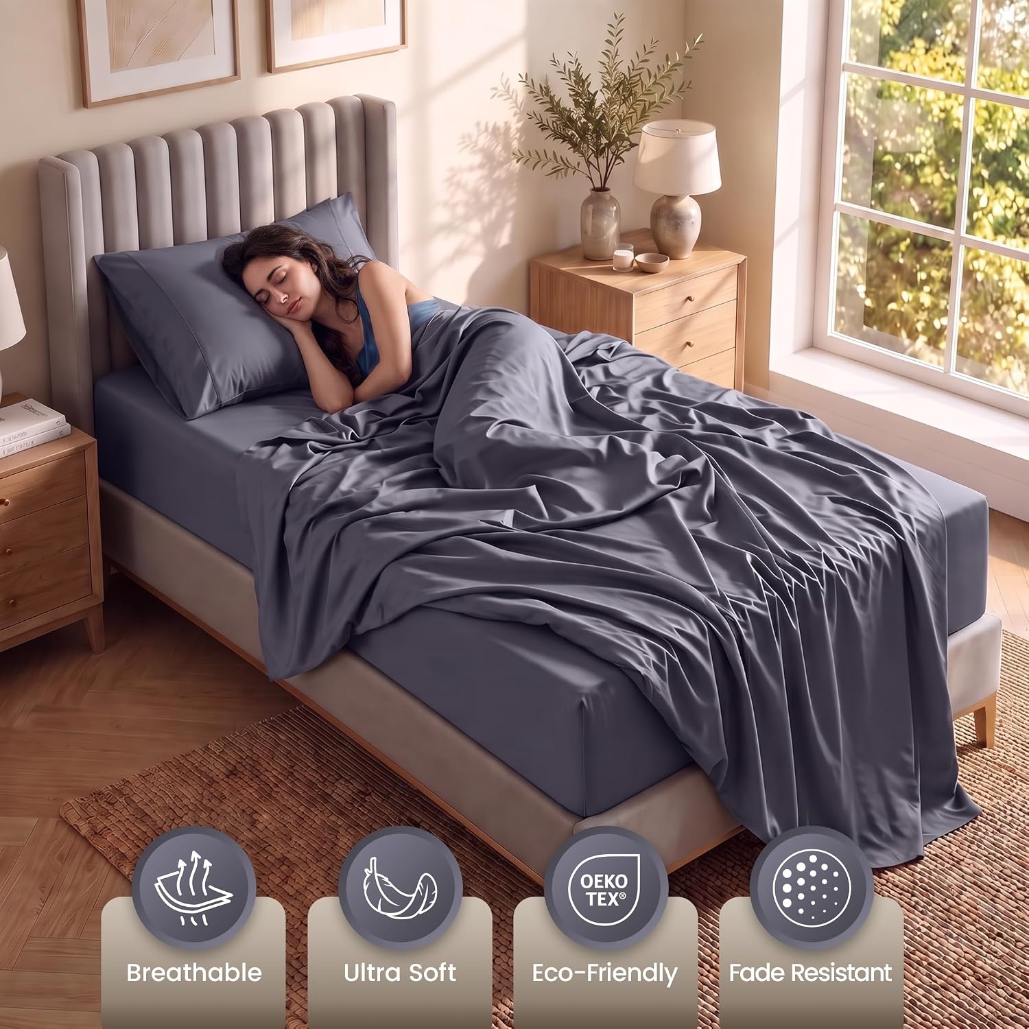 image:imageUtopia Bedding Bettlaken Set 3 Teilige Schwarz Polyester Mikrofaser OekoTex Zertifiziert Spannbettlaken 90x190 Bettlaken 167x243 1 Bestickten Kissenbezug 50x75Grau