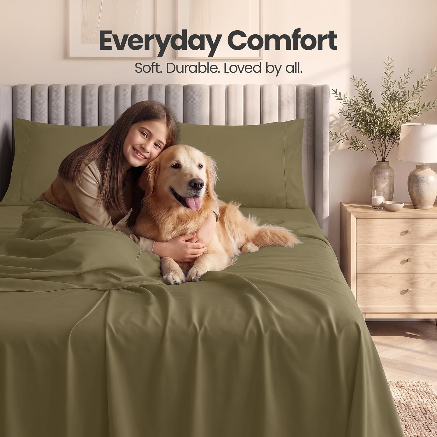 image:imageUtopia Bedding Bettlaken Set 3 Teilige Schwarz Polyester Mikrofaser OekoTex Zertifiziert Spannbettlaken 90x190 Bettlaken 167x243 1 Bestickten Kissenbezug 50x75OlivBlatt fr Mich Leaf It To Me