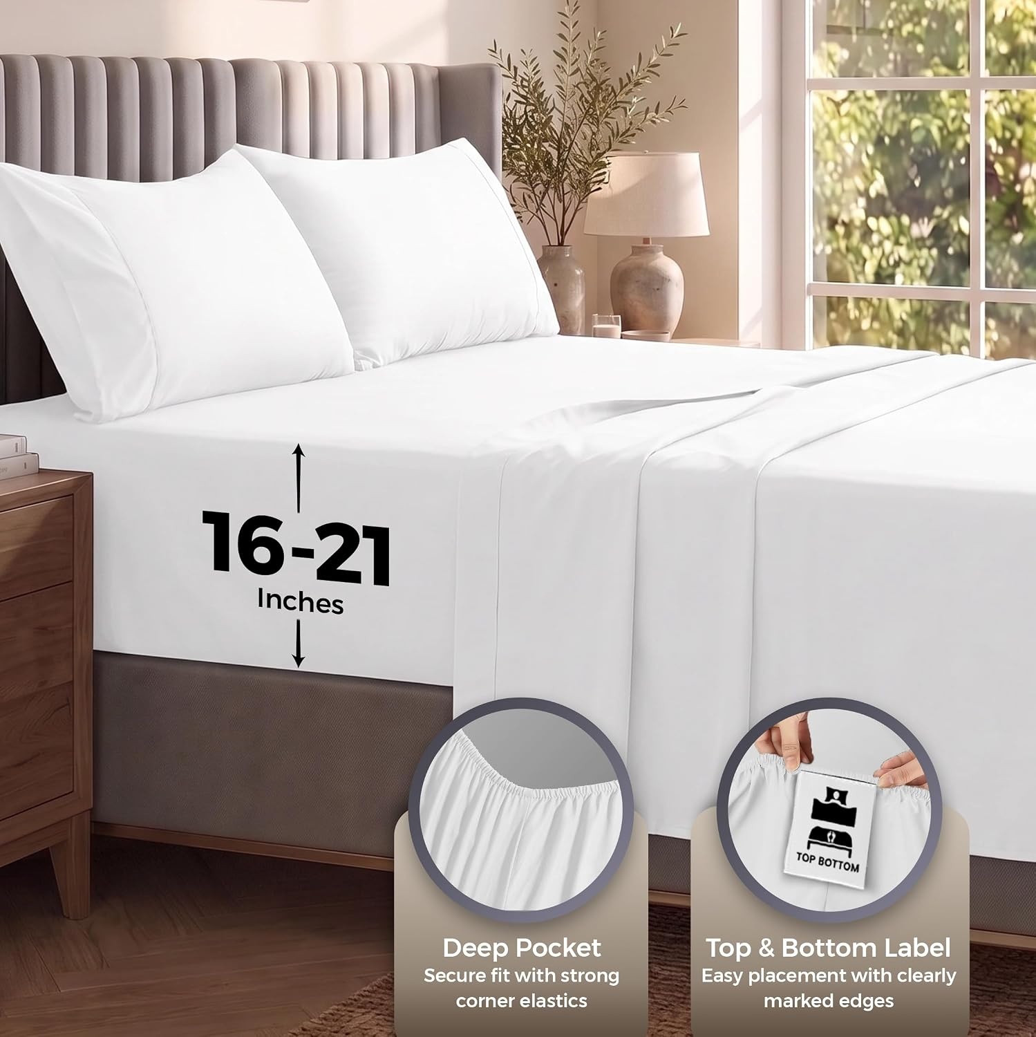 image:imageUtopia Bedding Bettlaken Set 3 Teilige Schwarz Polyester Mikrofaser OekoTex Zertifiziert Spannbettlaken 90x190 Bettlaken 167x243 1 Bestickten Kissenbezug 50x75Wei