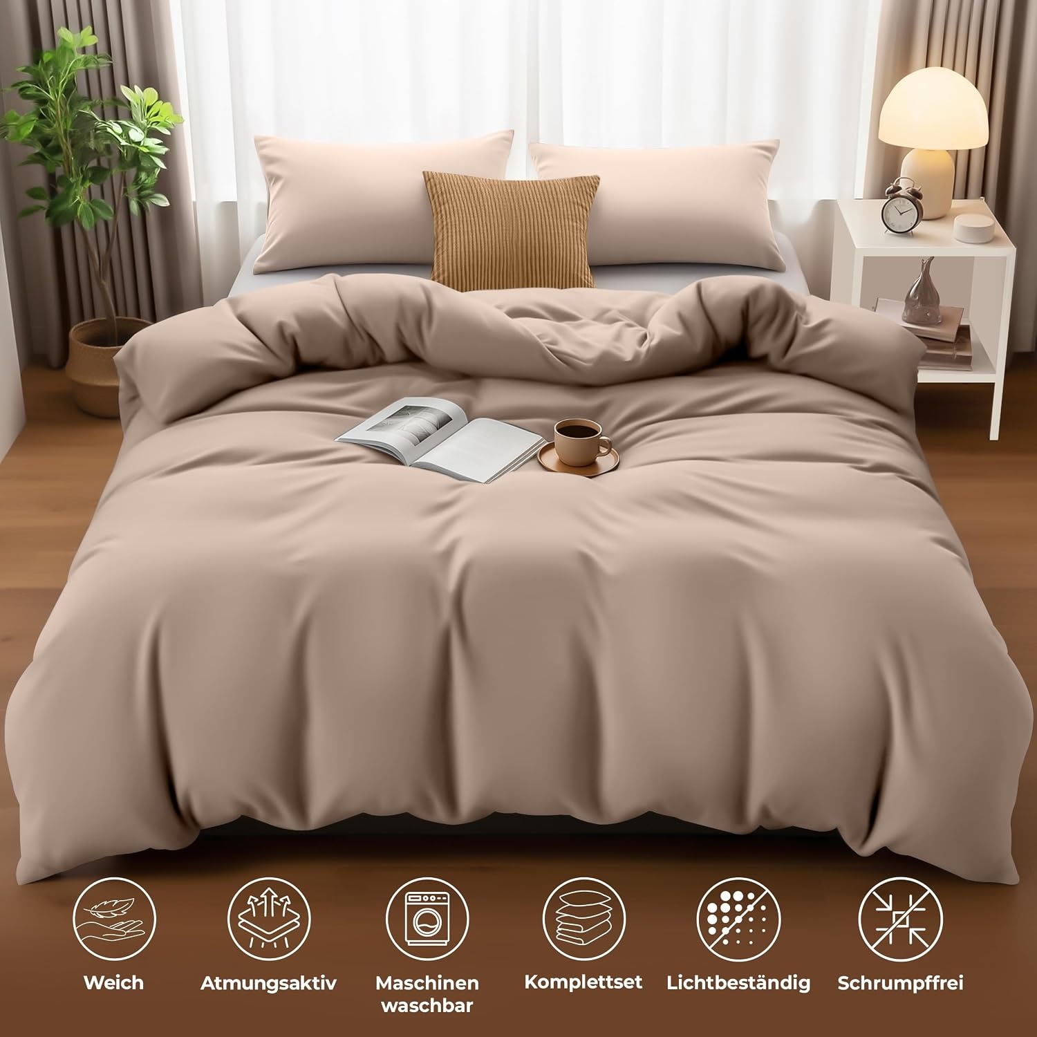 image:imageUtopia Bedding Bettwsche 135x200 cm 1 Kissenbezug 80x80 cm BlaugrnBeige