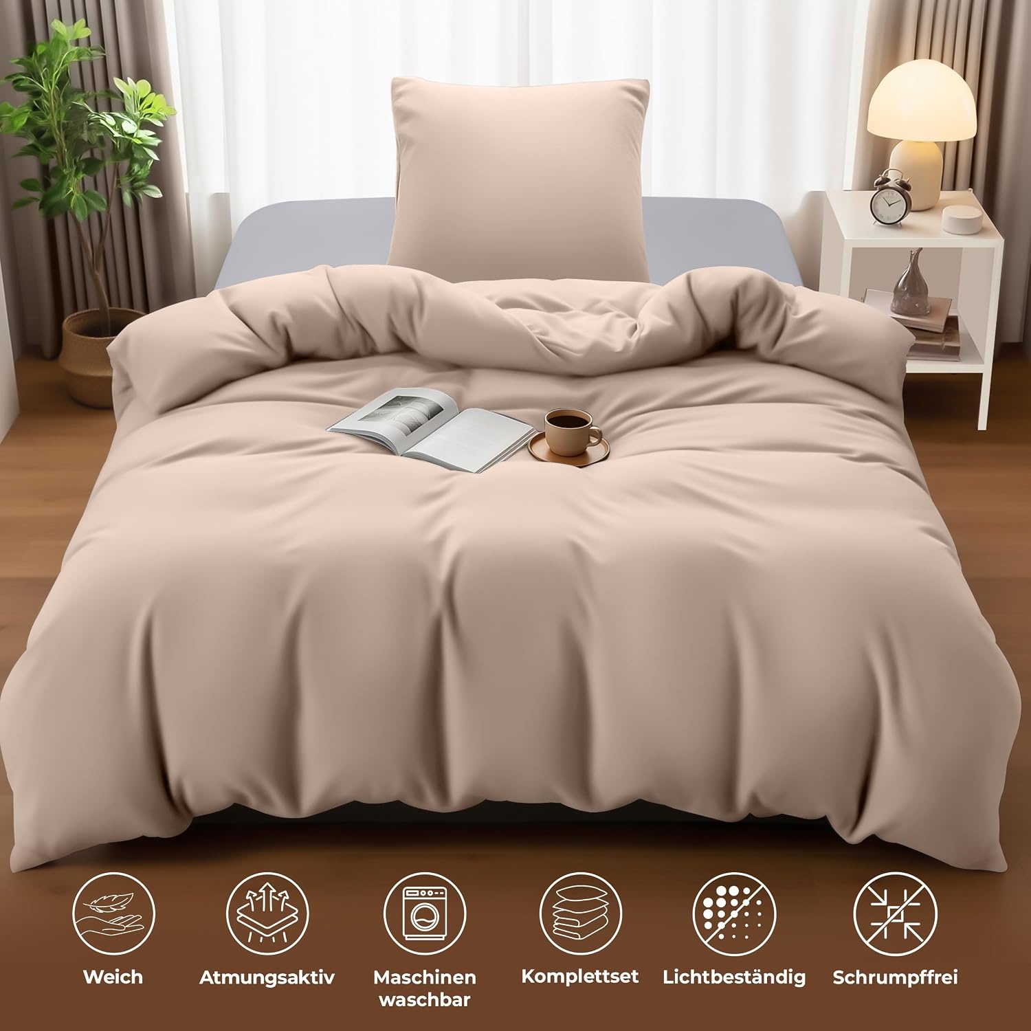 image:imageUtopia Bedding Bettwsche 135x200 cm 1 Kissenbezug 80x80 cm BlaugrnBeige