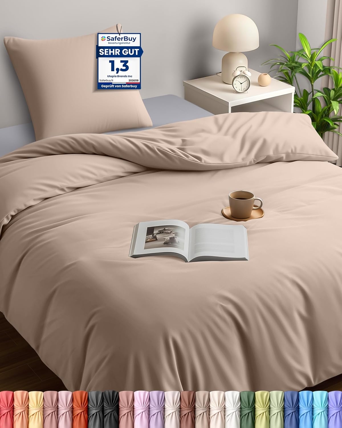 image:imageUtopia Bedding Bettwsche 135x200 cm 1 Kissenbezug 80x80 cm BlaugrnBeige