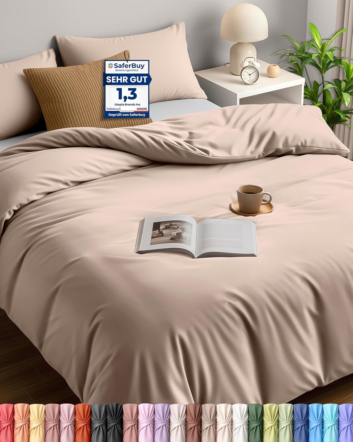 image:imageUtopia Bedding Bettwsche 135x200 cm 1 Kissenbezug 80x80 cm BlaugrnBeige