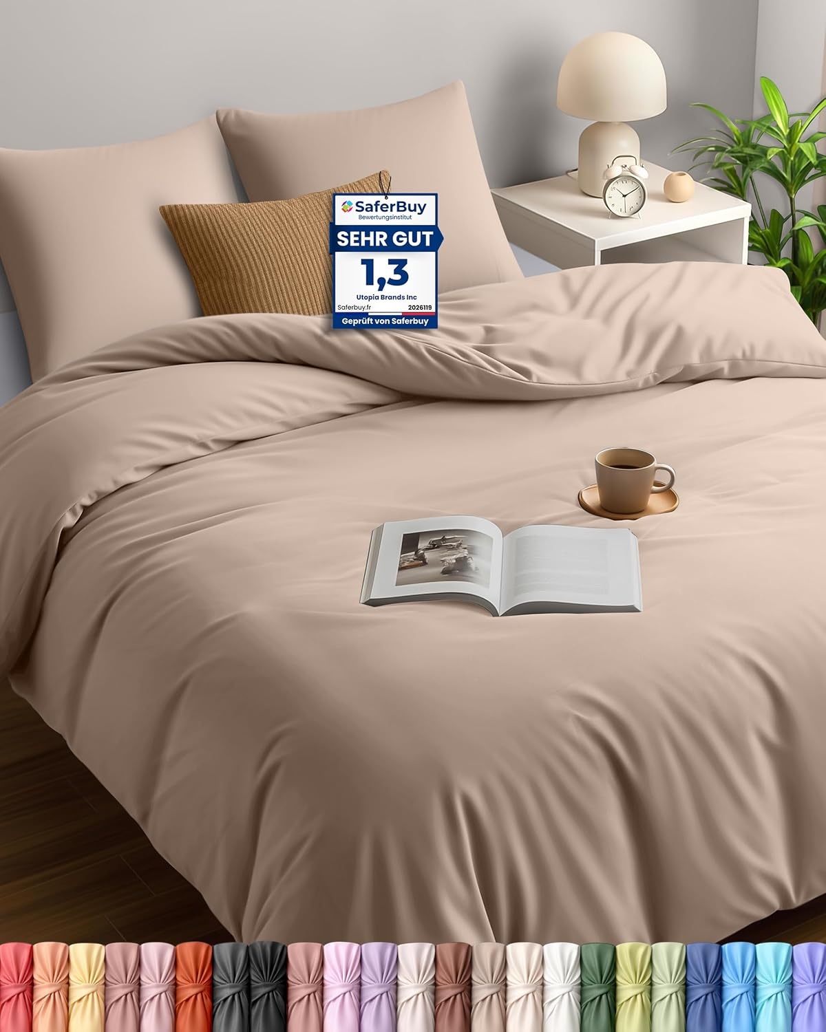 image:imageUtopia Bedding Bettwsche 135x200 cm 1 Kissenbezug 80x80 cm BlaugrnBeige