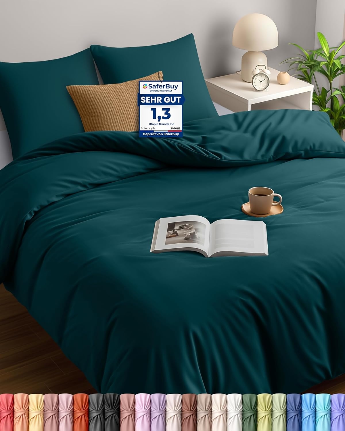 image:imageUtopia Bedding Bettwsche 135x200 cm 1 Kissenbezug 80x80 cm BlaugrnBlaugrn